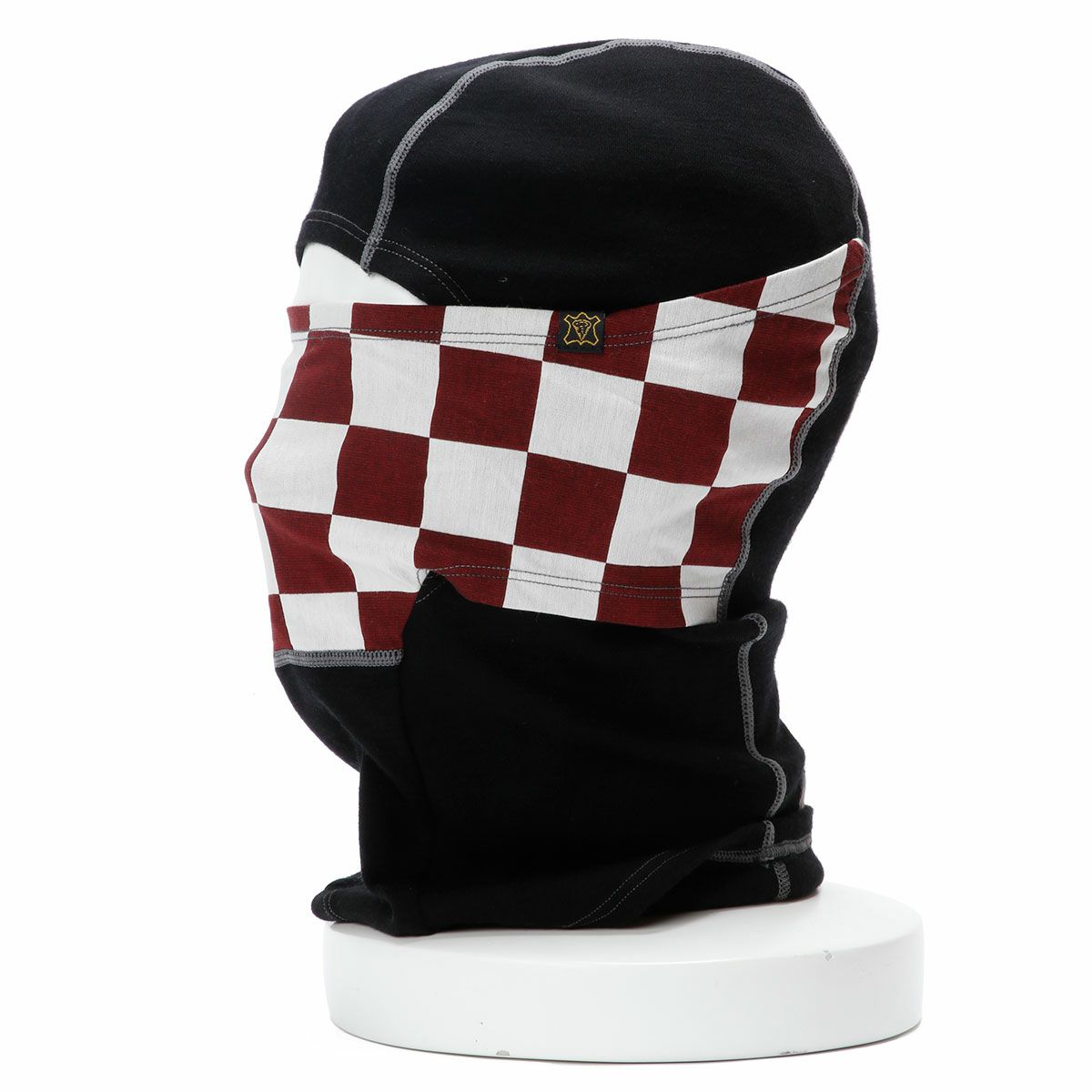 Goldtop｜メリノウール バラクラバ｜ネックカバー｜レッド×ホワイト｜着用