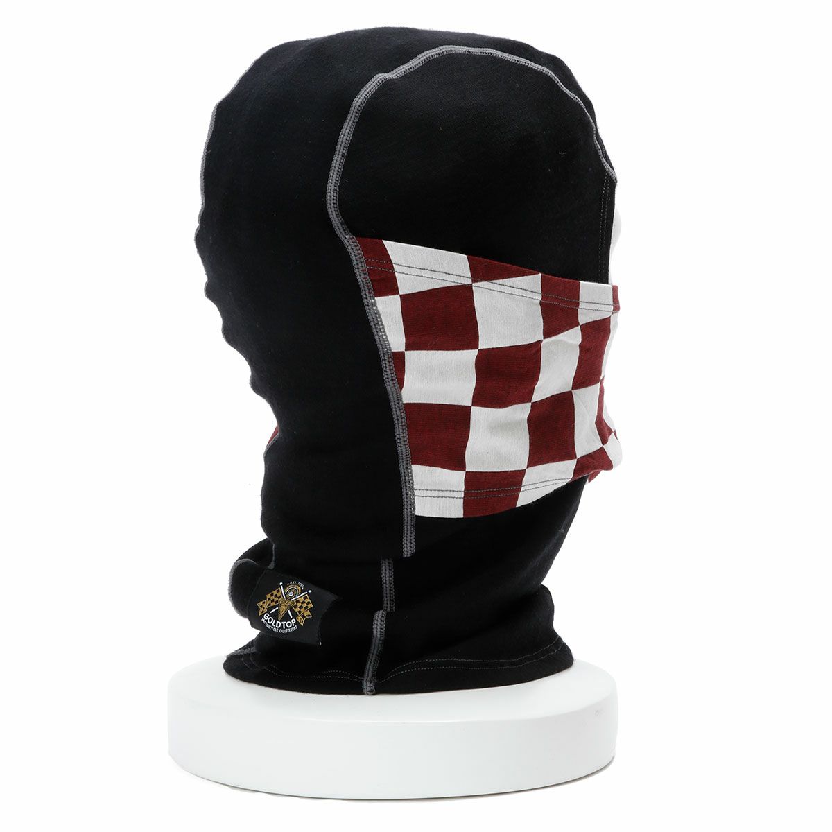 Goldtop｜メリノウール バラクラバ｜ネックカバー｜レッド×ホワイト｜着用