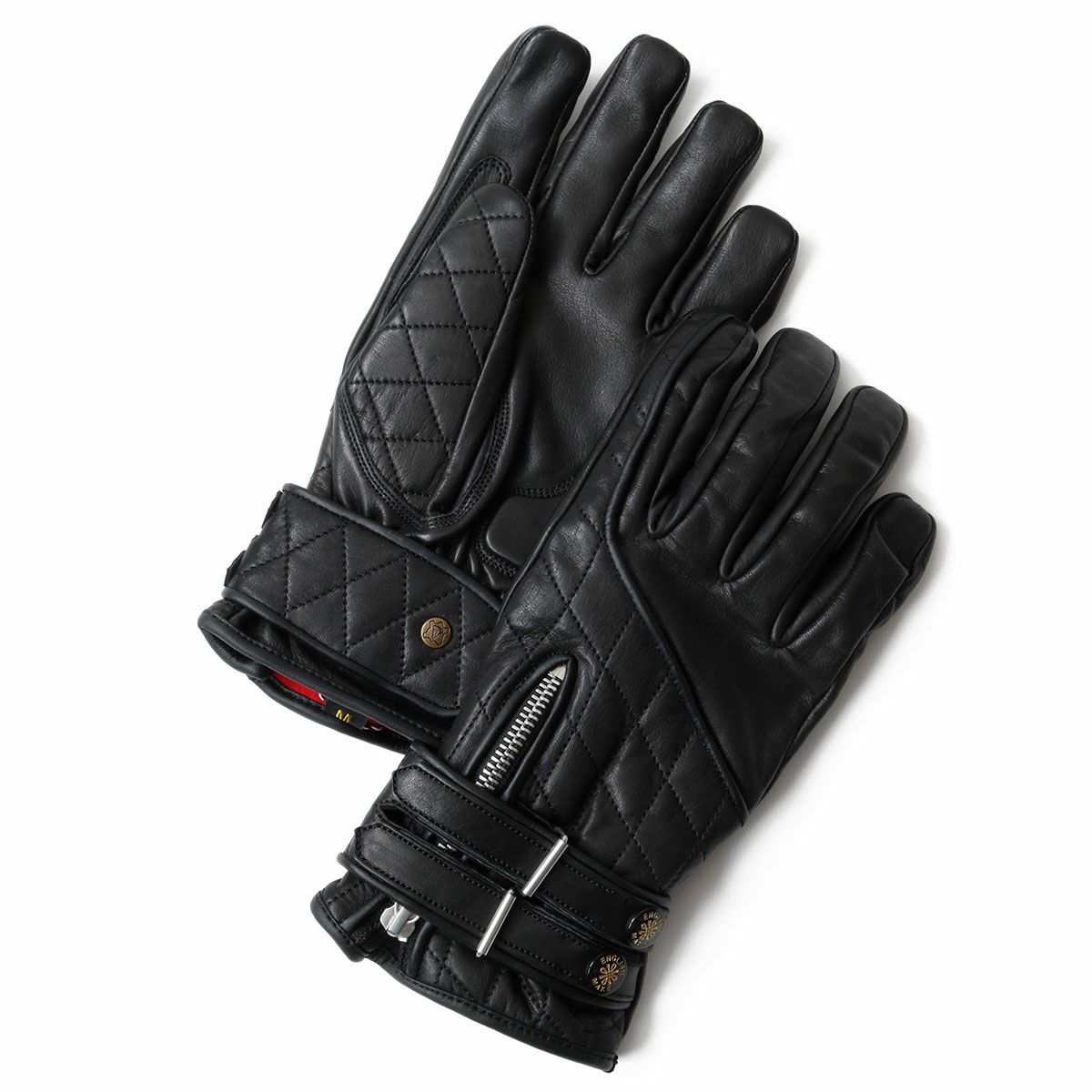 Goldtop｜キルティング カフェレーサー レザーグローブ｜3シーズン｜ブラック