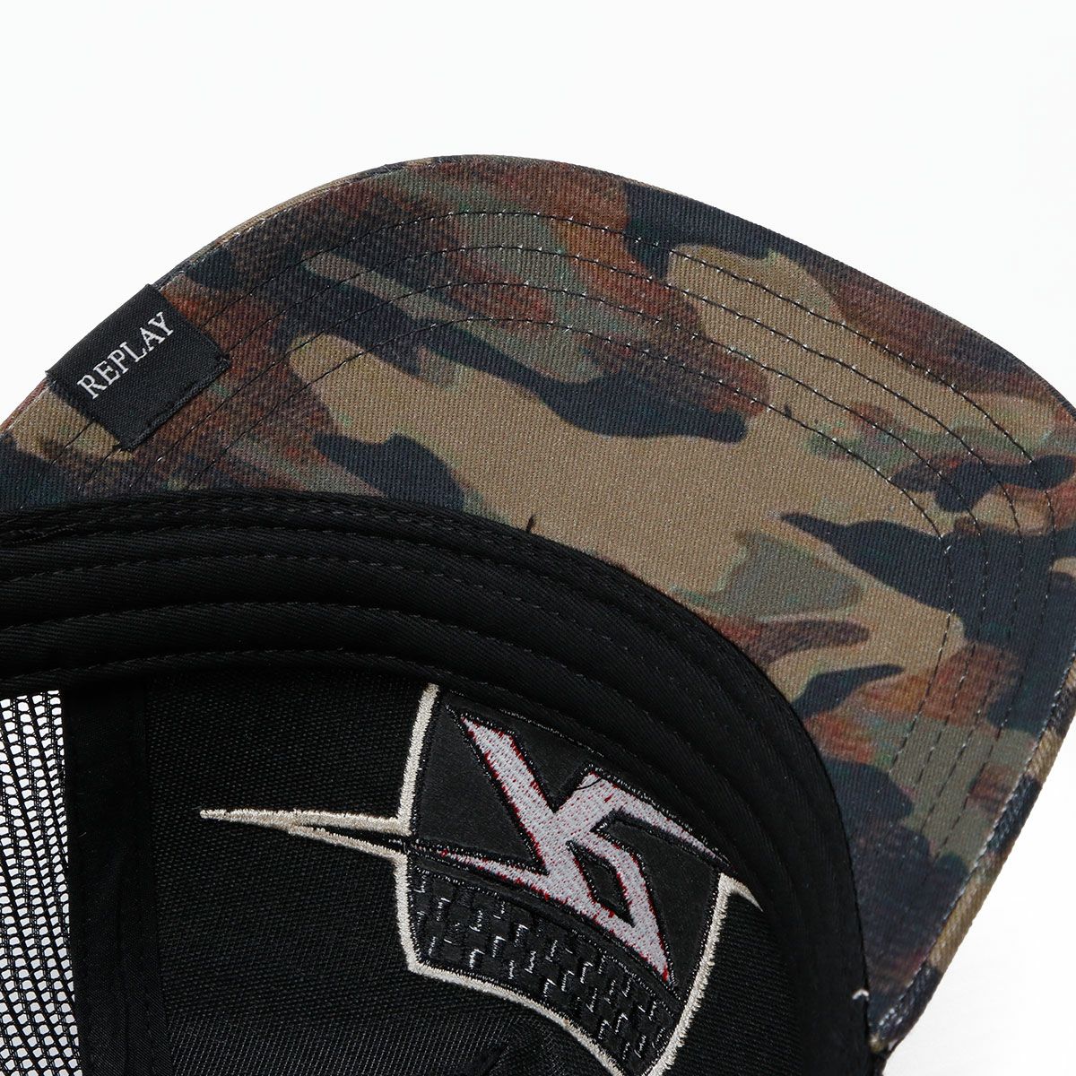 Replay｜カモフラージュ ロゴパッチ キャップ｜帽子｜ウォールナット×セピアティント×ブラック