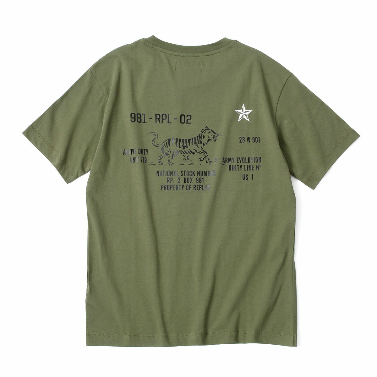 Replay｜カスタム レタリング Tシャツ｜アーミーグリーン