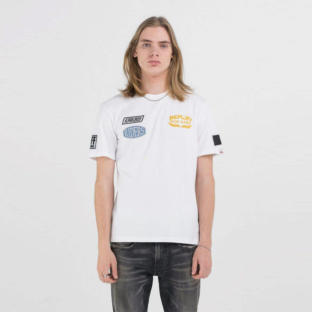 Replay｜スーパークロス ライダー グラフィック Tシャツ｜ホワイト｜モデル着用