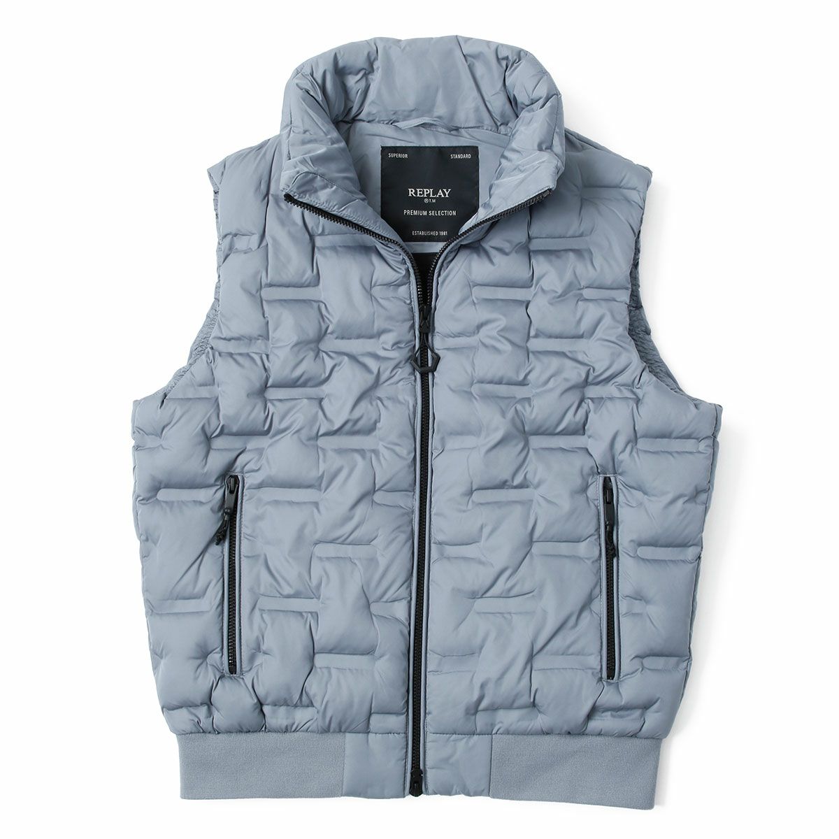 Replay｜エンボス リサイクルファイン ベスト｜スモークドアズール
