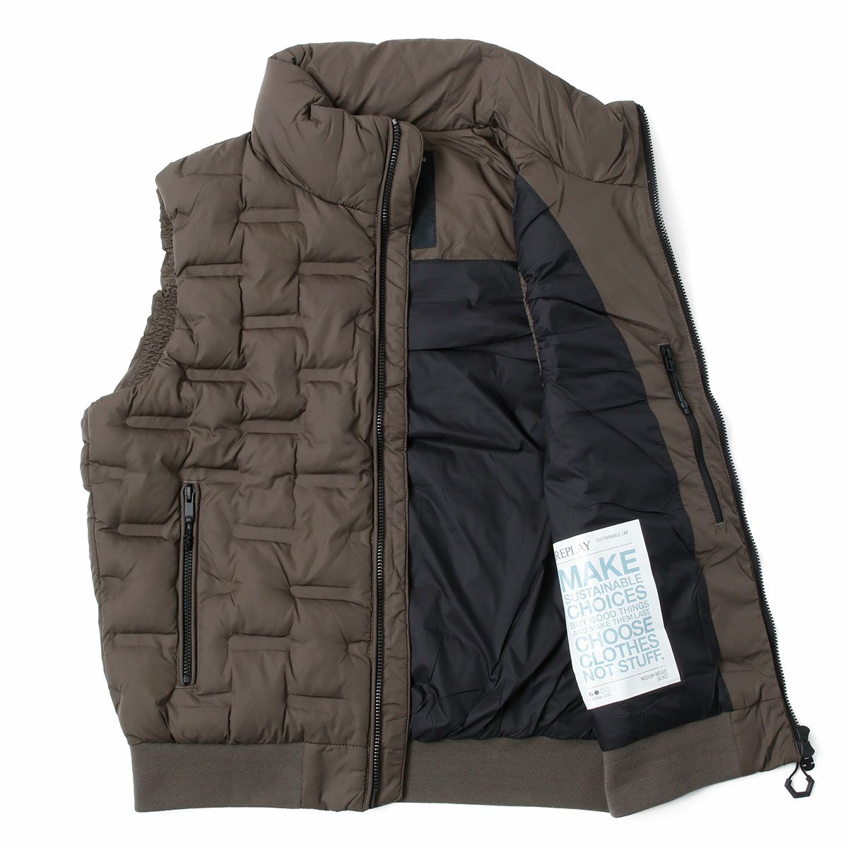 Replay｜エンボス リサイクルファイン ベスト｜ウッドグレー