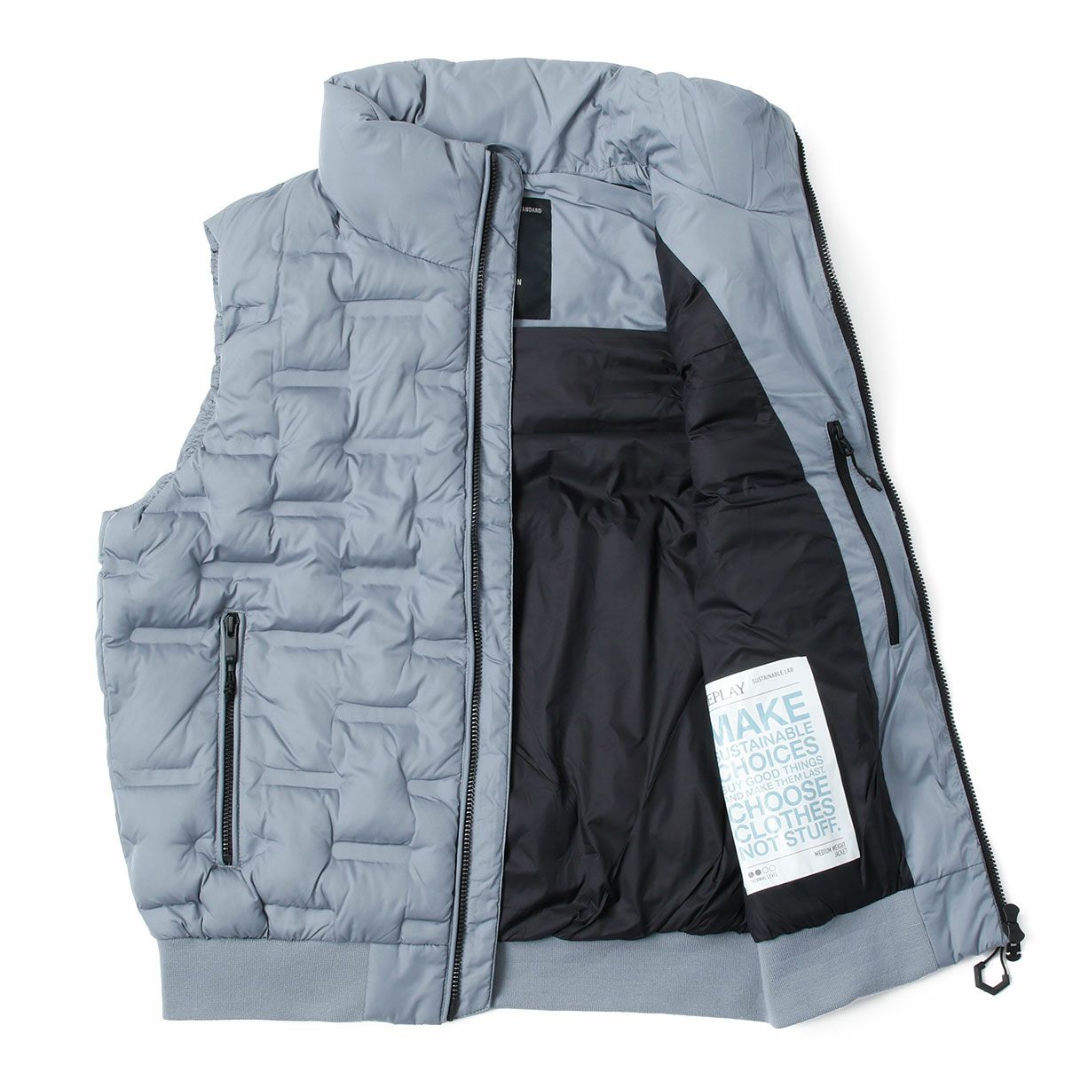 Replay｜エンボス リサイクルファイン ベスト｜スモークドアズール