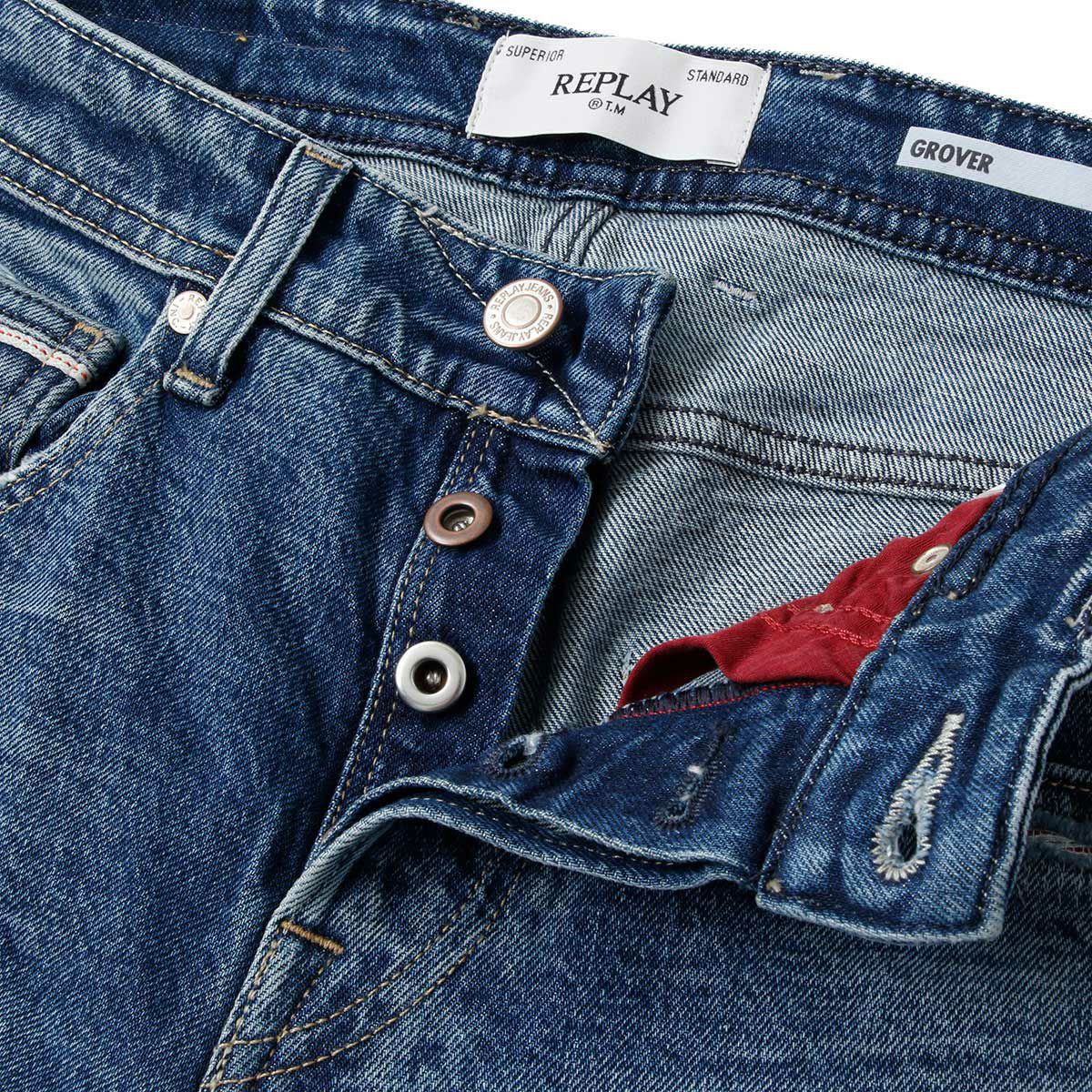 Replay｜グローバー ストレート コンフォート ジーンズ｜デニム｜ミディアムブルー