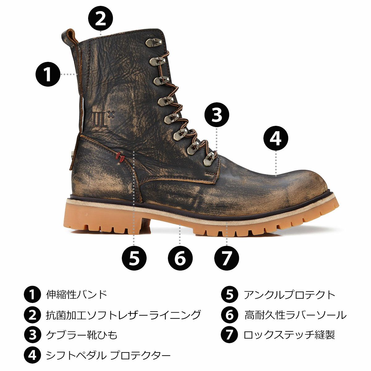 UMBERTO x LUCE｜デューン バイカーブーツ｜ブーツタイプ｜ダークブラウン