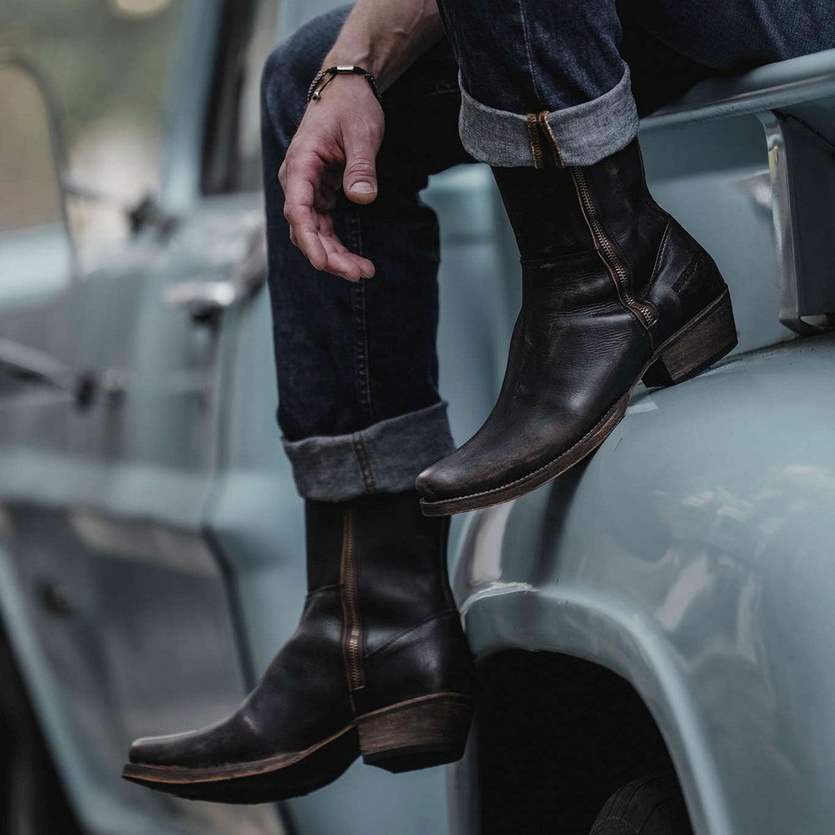 UMBERTO x LUCE｜ラッサー カウボーイ ブーツ｜ブーツタイプ｜ダークブラウン｜モデル着用