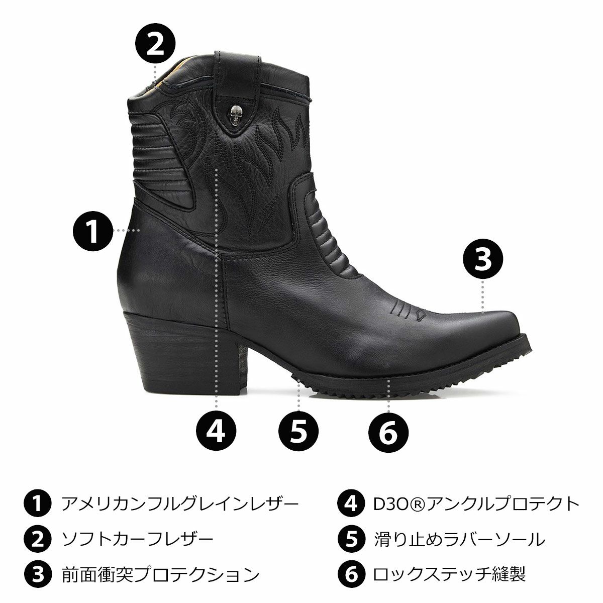 UMBERTO x LUCE｜ストリングフィールド カウボーイ レディース ブーツ｜ブーツタイプ｜ブラック