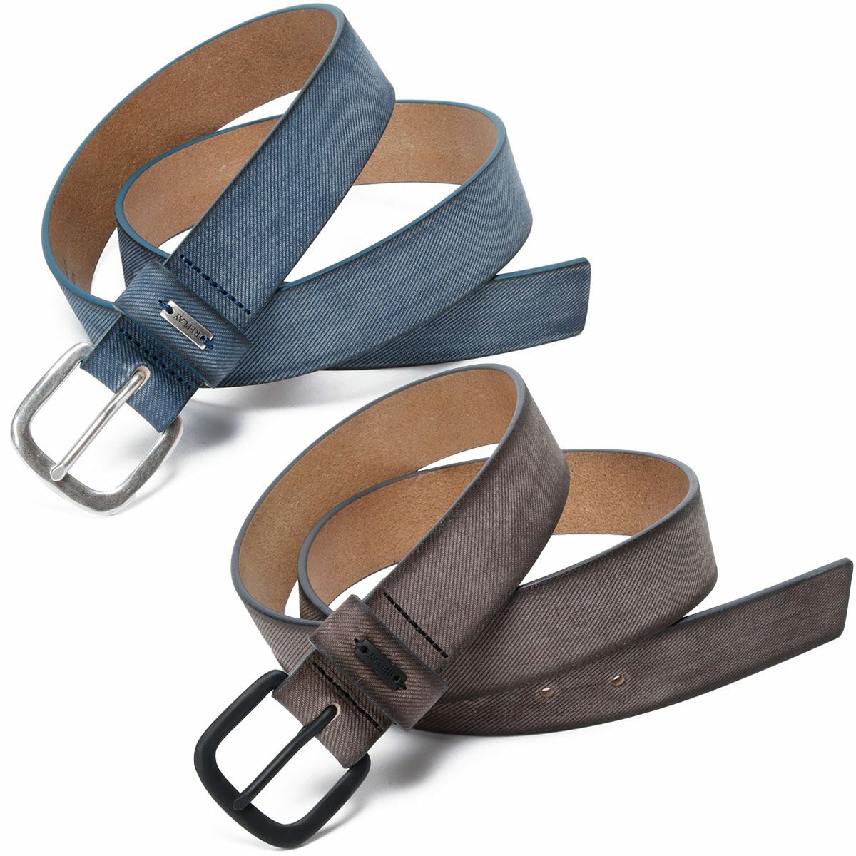 Replay｜デニム エフェクト レザー ベルト｜