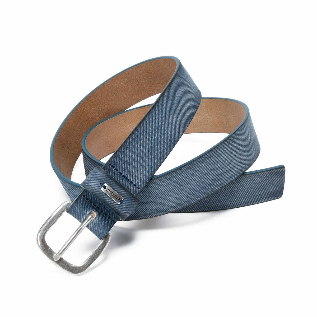 Replay｜デニム エフェクト レザー ベルト｜ライトデニム