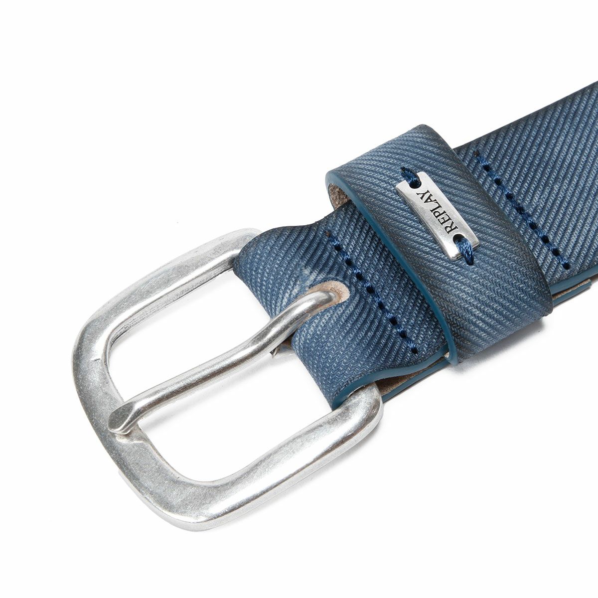 Replay｜デニム エフェクト レザー ベルト｜ライトデニム