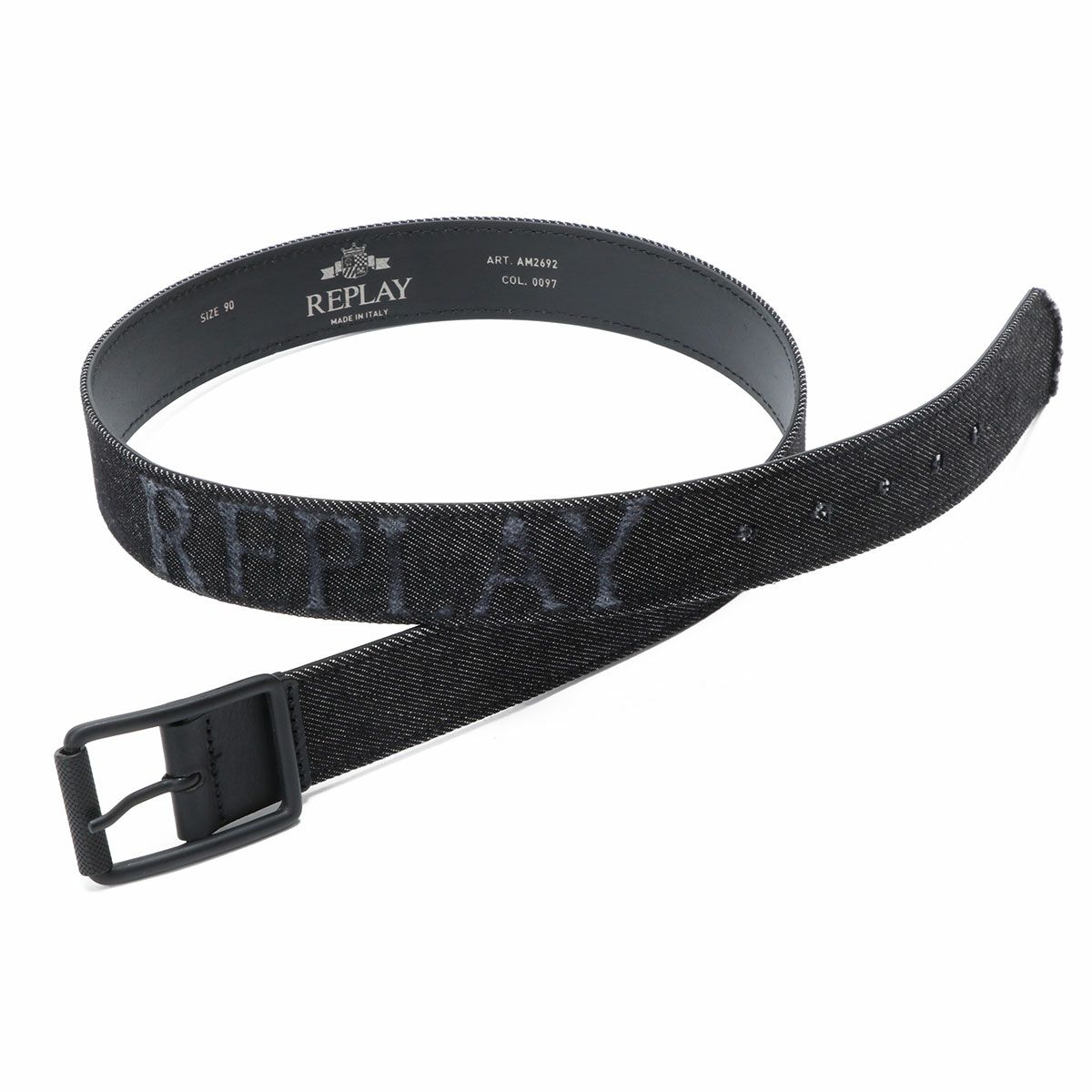 Replay｜ウォッシュ デニム ベルト｜ウォッシュドブラック