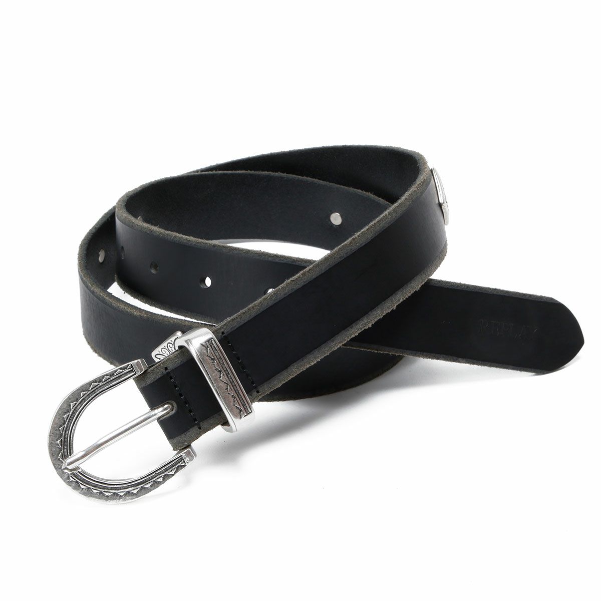 Replay｜メタリックディティール レザー ベルト｜