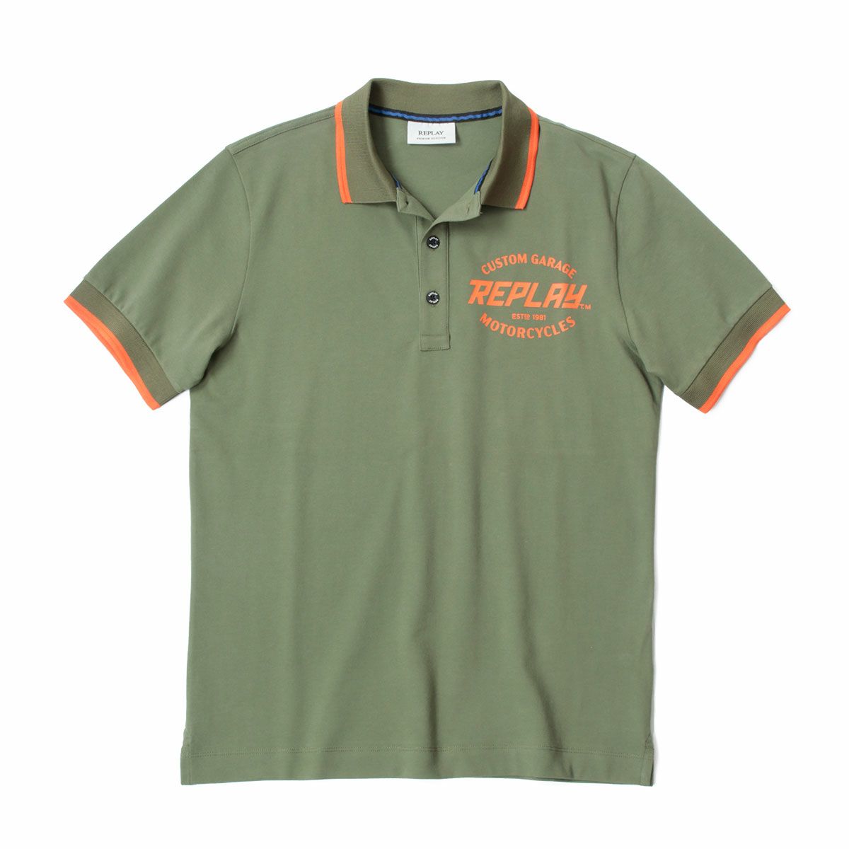 Replay｜ストレッチ コットン ピケ ポロシャツ｜アーミーグリーン