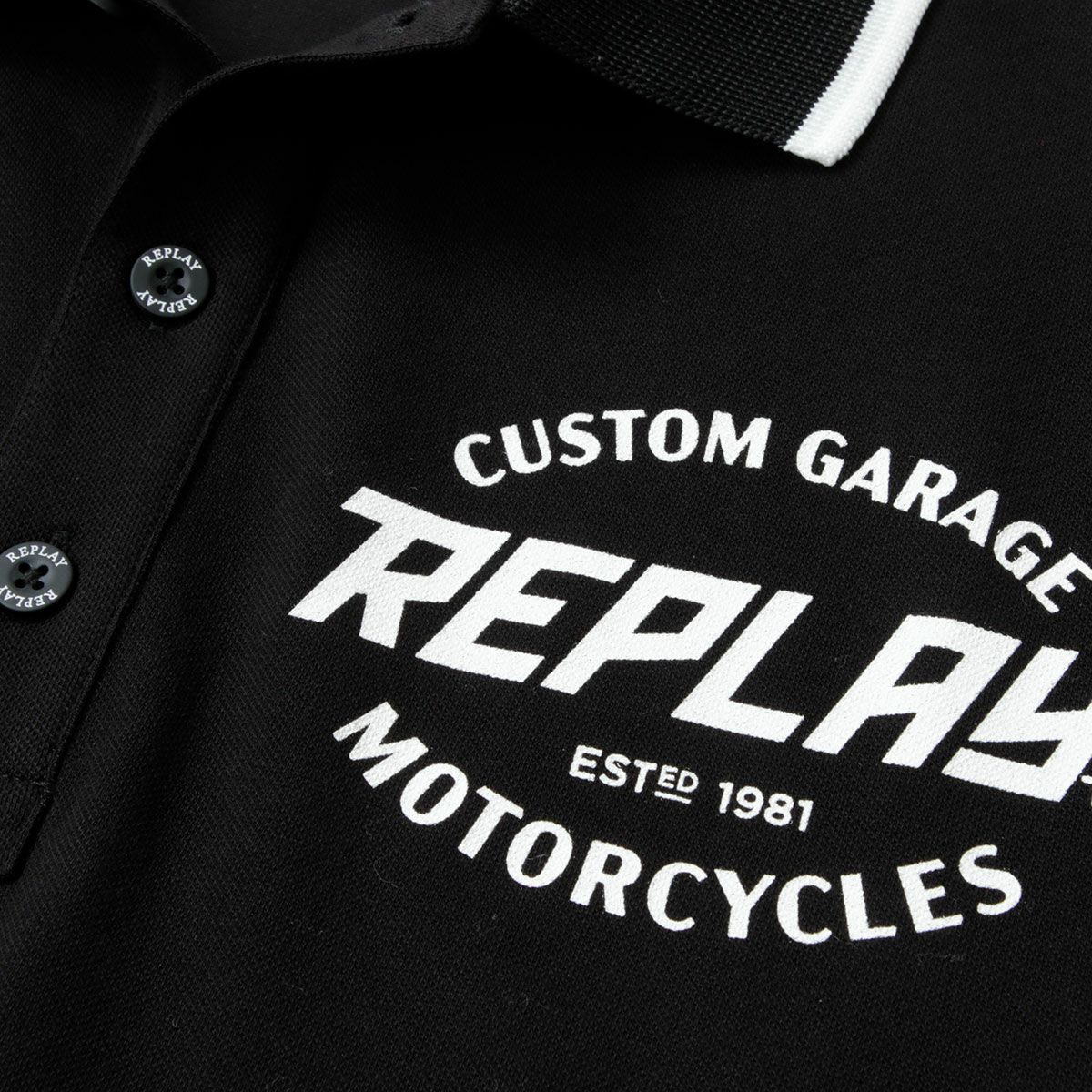 Replay｜ストレッチ コットン ピケ ポロシャツ｜ブラック