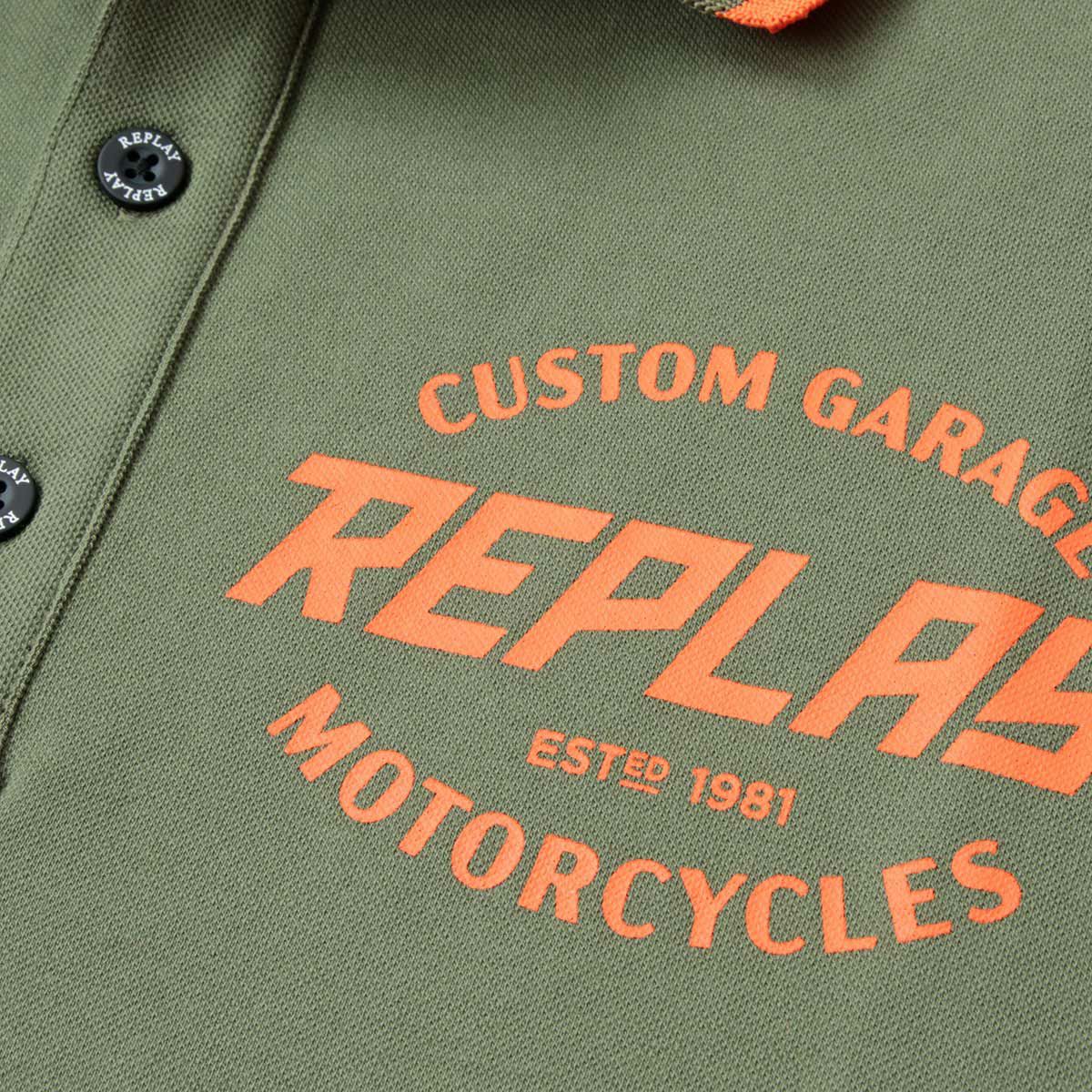 Replay｜ストレッチ コットン ピケ ポロシャツ｜アーミーグリーン