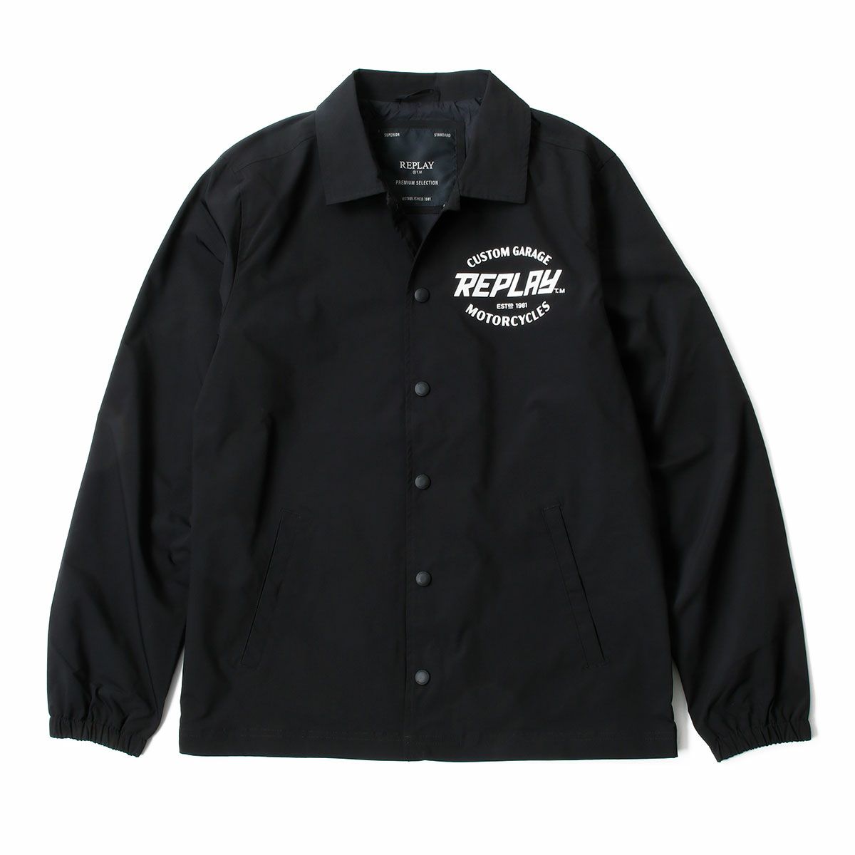 Replay｜マイクロ ポリ コーチジャケット｜ファブリック｜ブラック