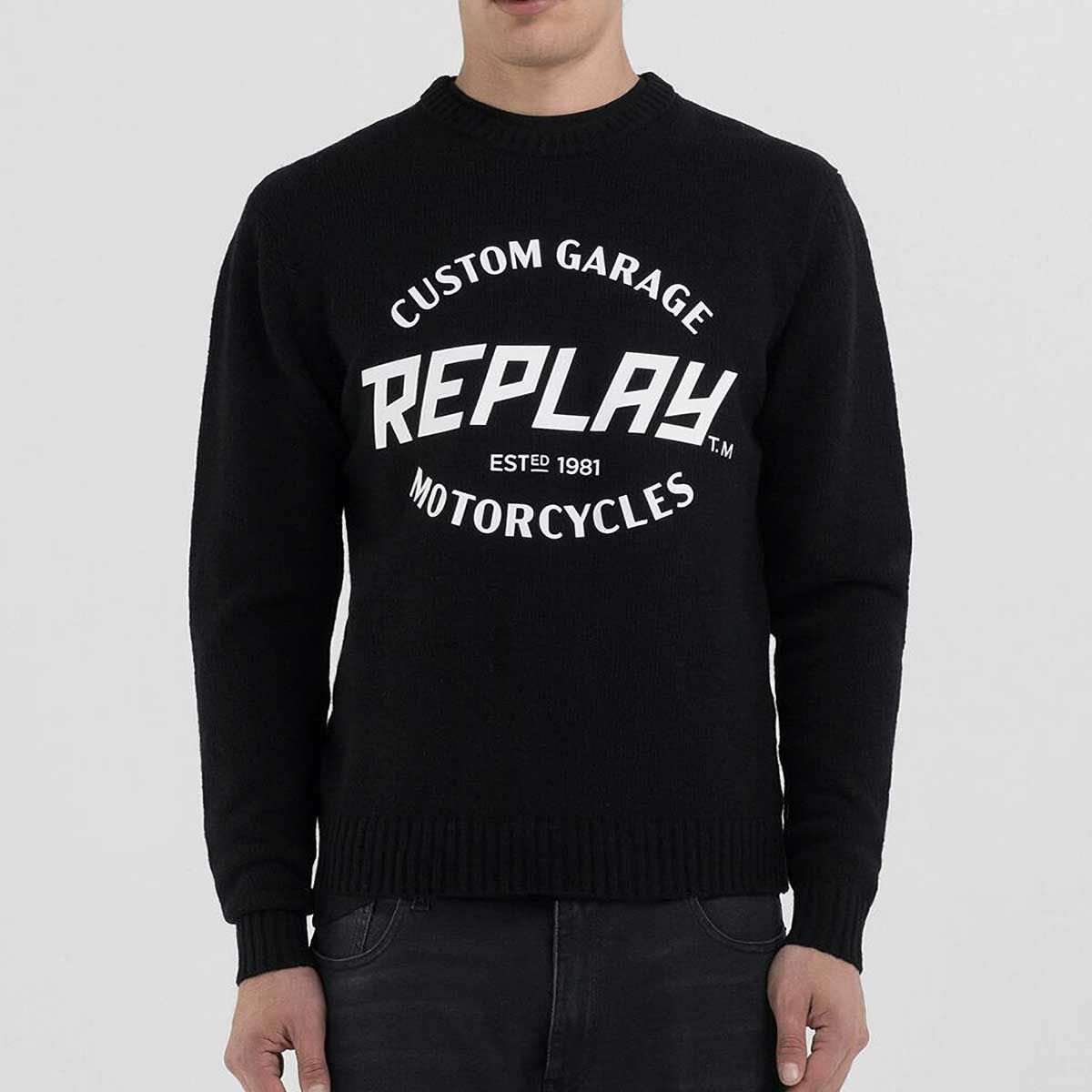 Replay｜ウールブレンド ニット｜ブラック｜モデル着用