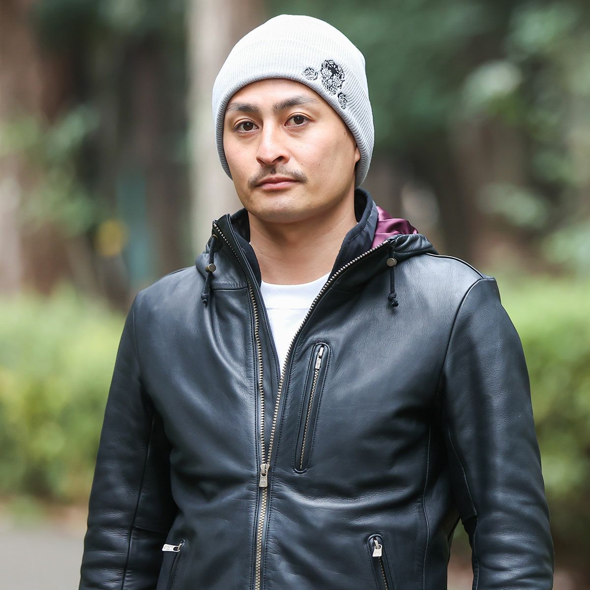 Dark｜ダブルニット｜帽子｜グレー｜モデル着用