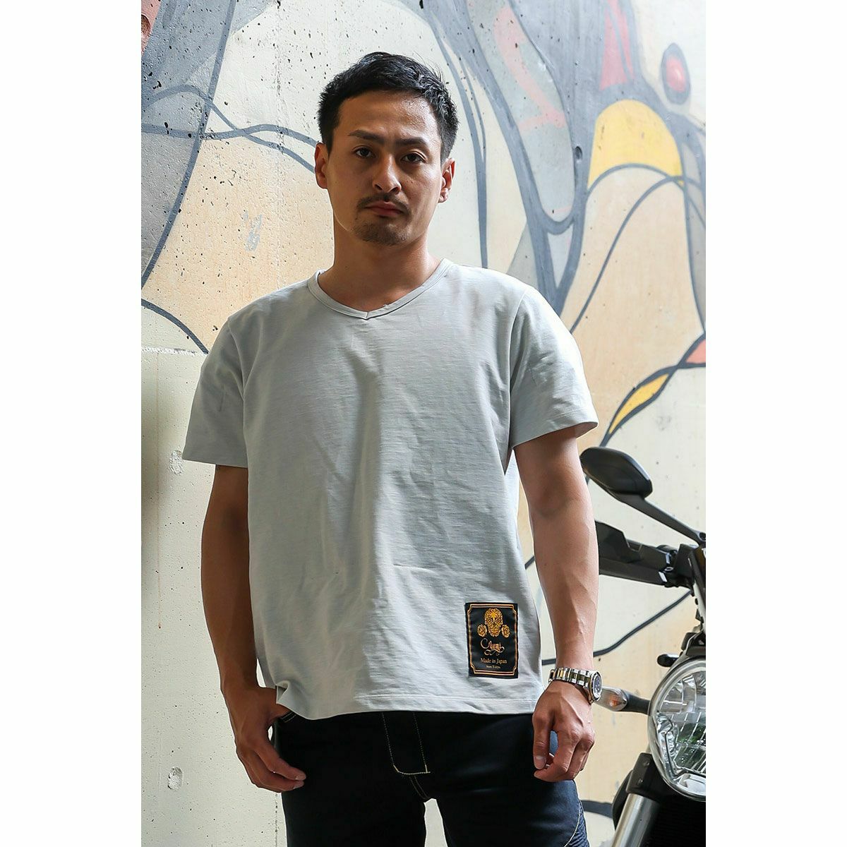 Dark｜CORDURA ライダース ヘビーオンス ベーシックTシャツ｜オフホワイト｜モデル着用