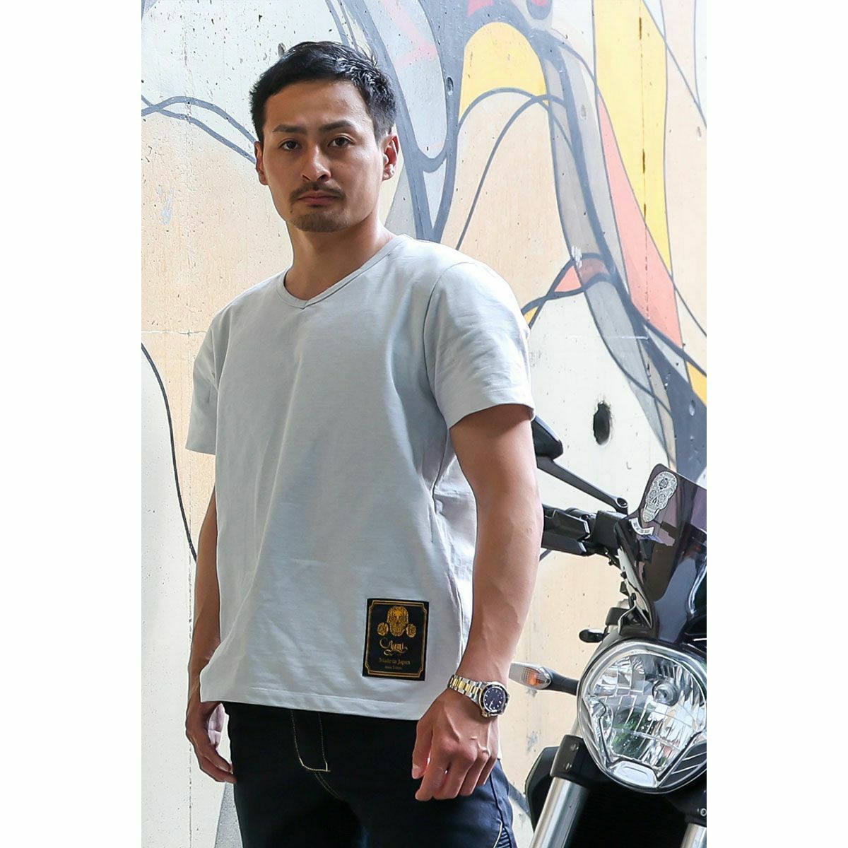 Dark｜CORDURA ライダース ヘビーオンス ベーシックTシャツ｜オフホワイト｜モデル着用