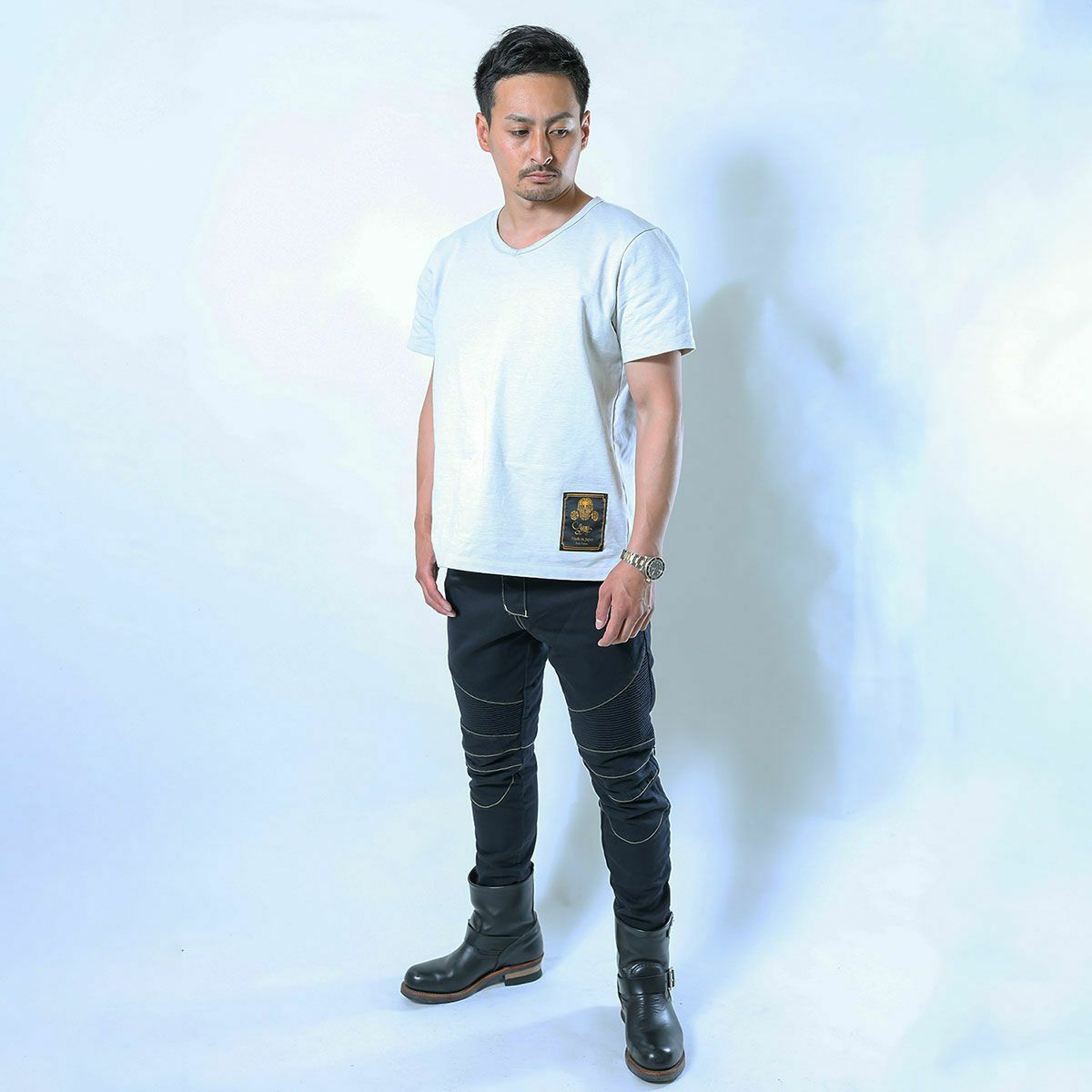 Dark｜CORDURA ライダース ヘビーオンス ベーシックTシャツ｜オフホワイト｜モデル着用