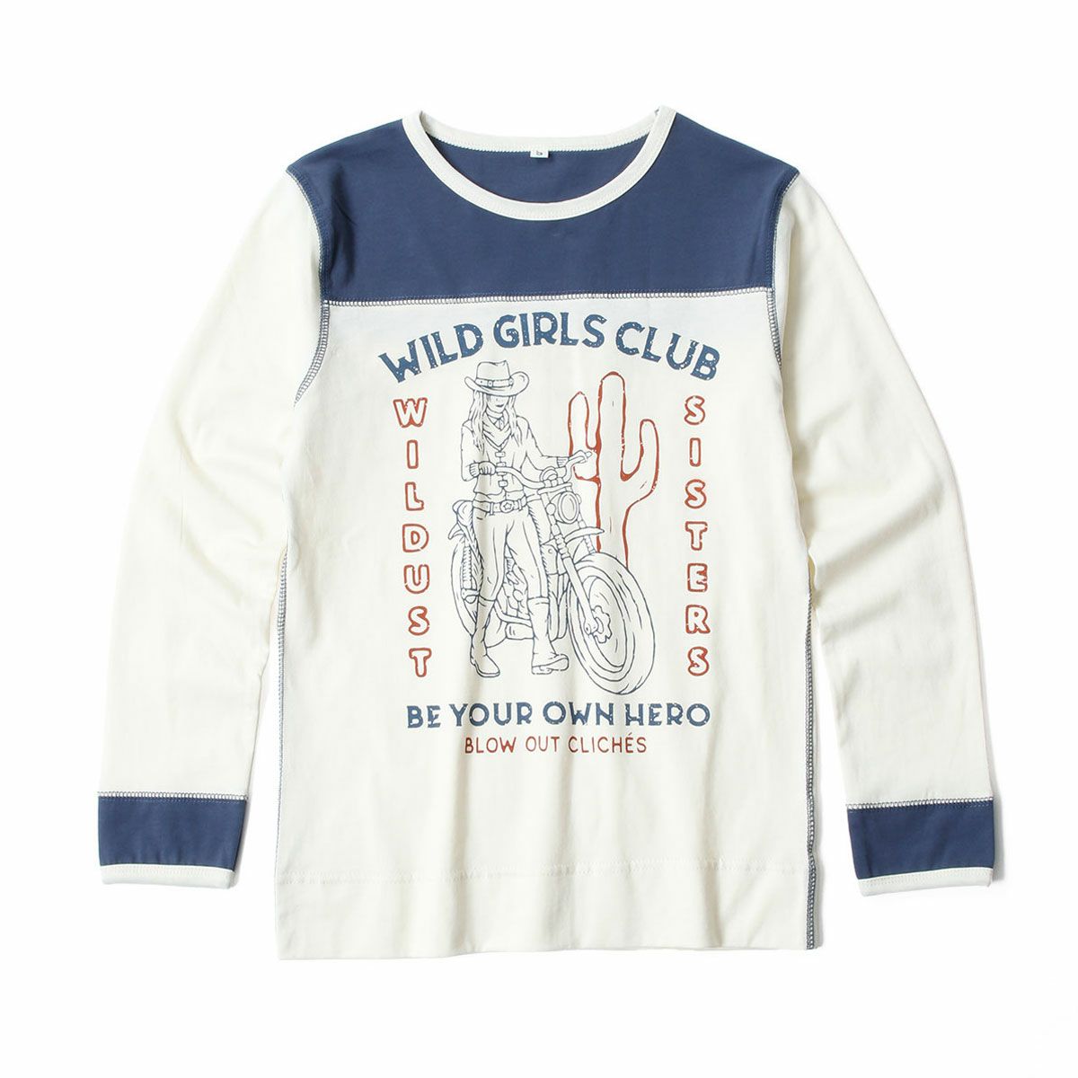 WILDUST｜ウエスタン Tシャツ ワイルド ガール｜アイボリー×ブルー