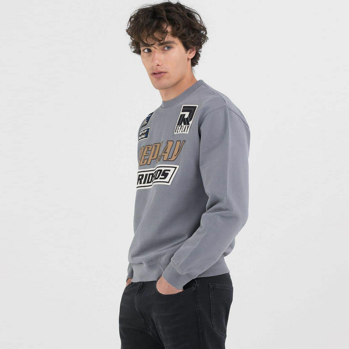 Replay｜ピーチハンド コットン フリース スウェット｜リードグレー