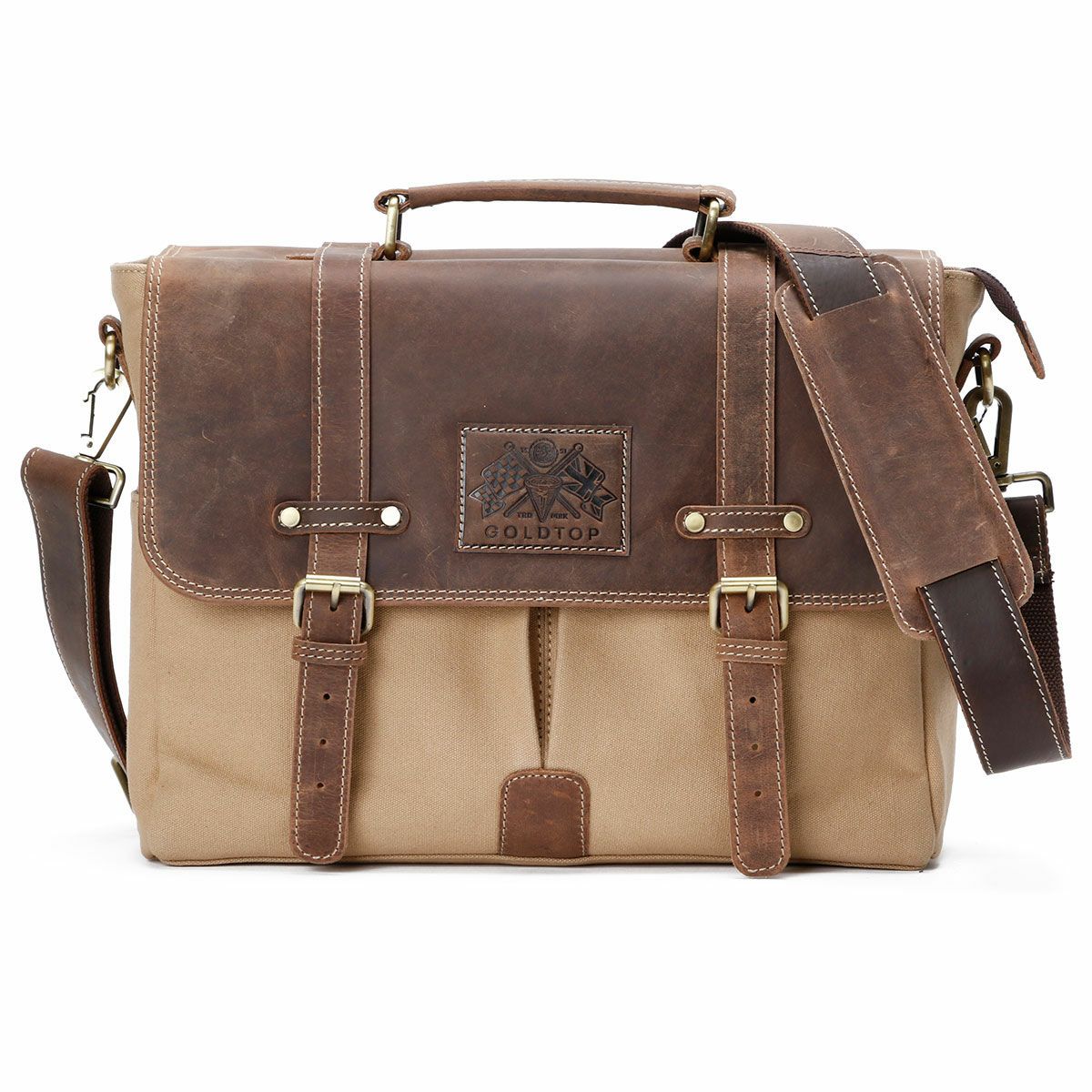 Goldtop｜キャンバスレザー メッセンジャーバッグ｜ショルダー｜サハラ×ライトタン