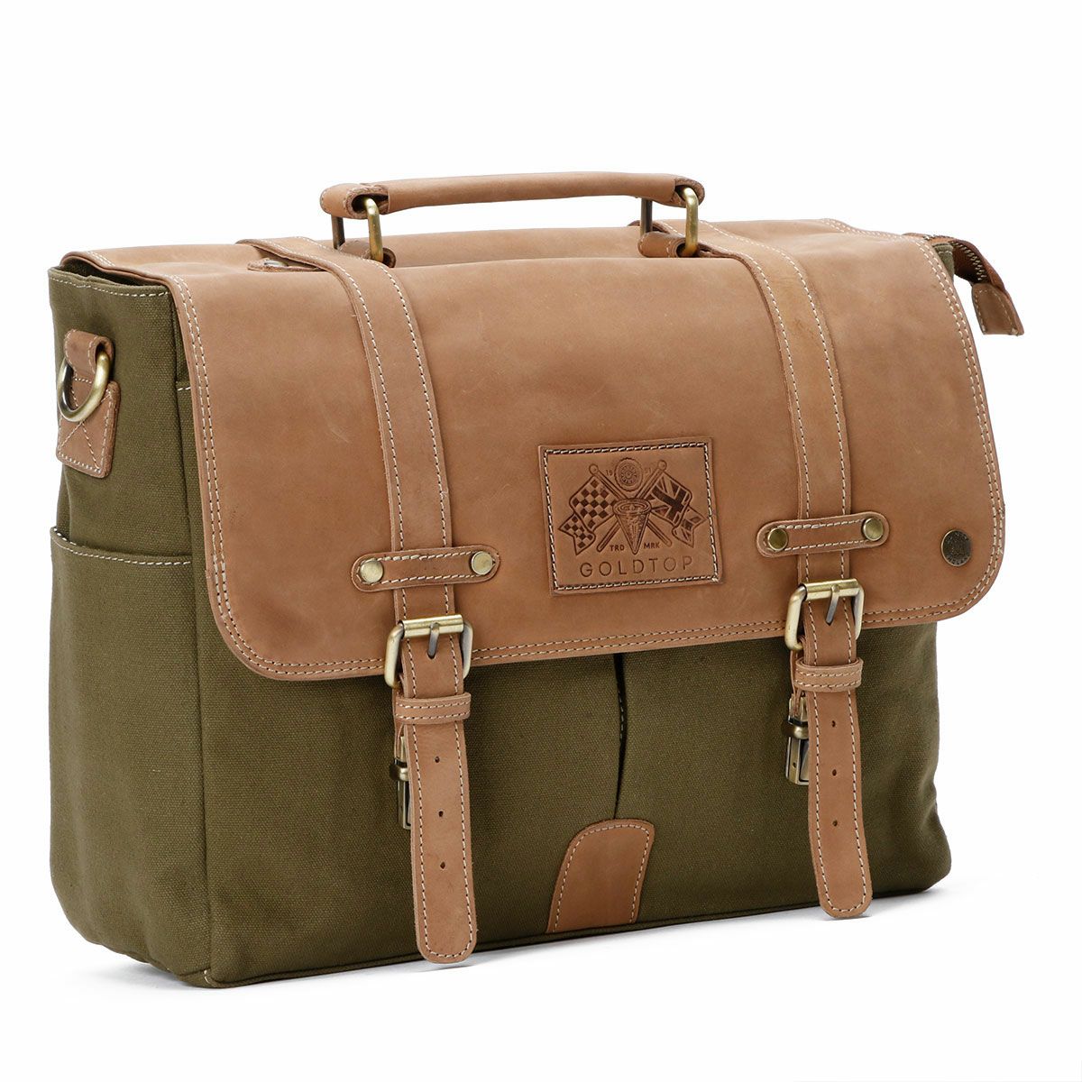 Goldtop｜キャンバスレザー メッセンジャーバッグ｜ショルダー｜オリーブグリーン×ライトタン