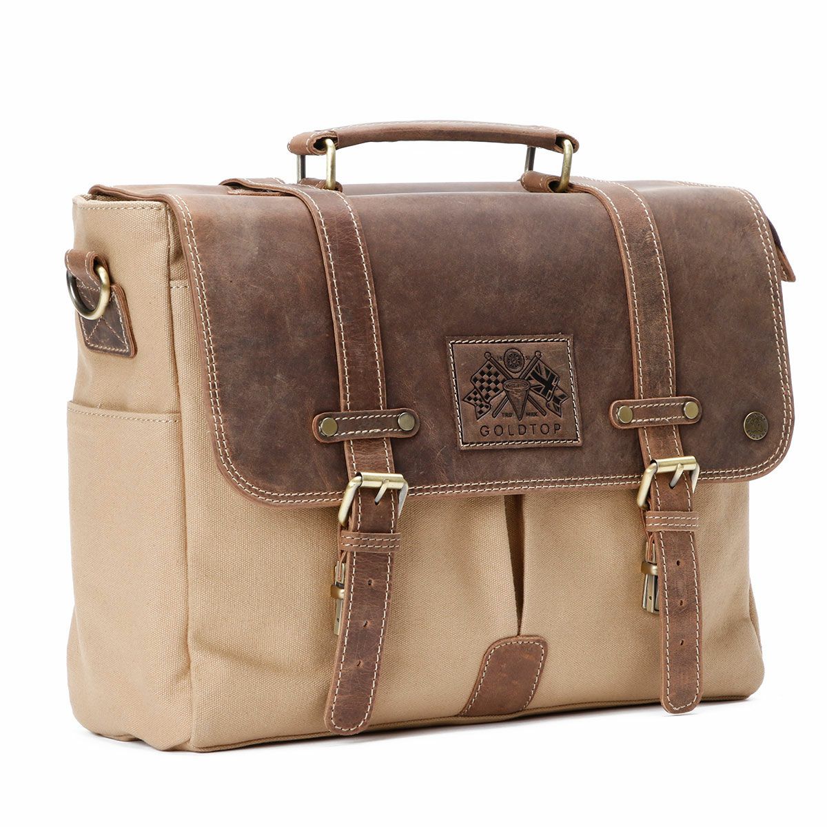 Goldtop｜キャンバスレザー メッセンジャーバッグ｜ショルダー｜サハラ×ライトタン