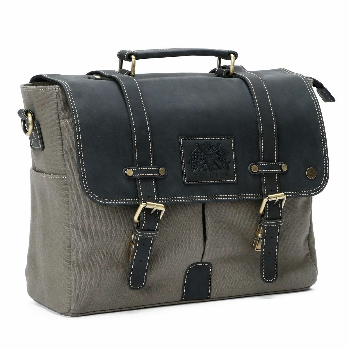 Goldtop｜キャンバスレザー メッセンジャーバッグ｜ショルダー｜グレー×ブラック