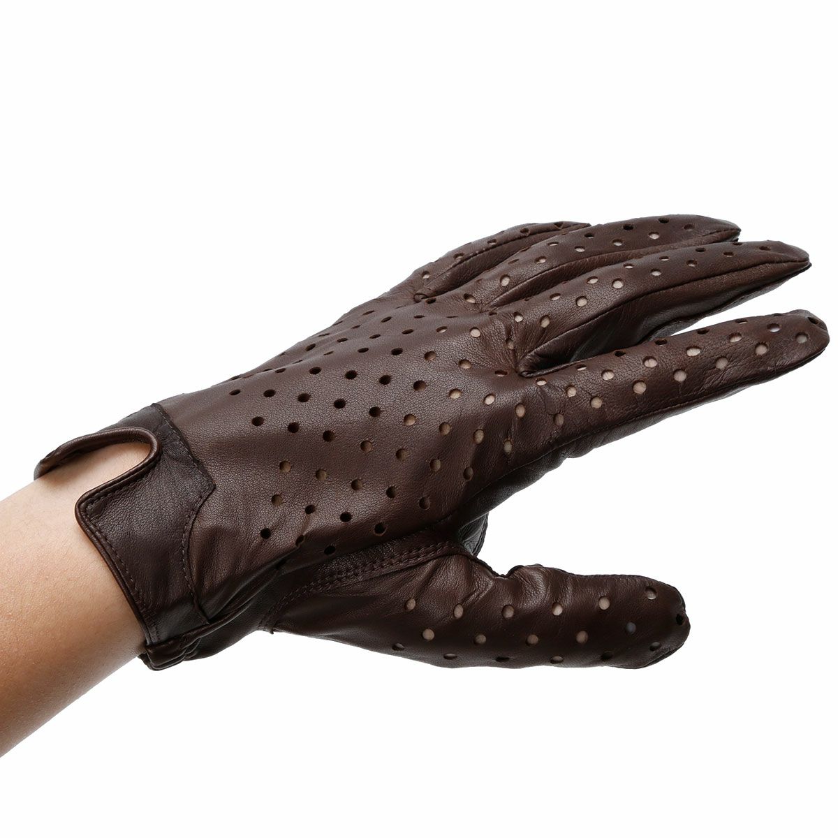 AUTODROMO｜パーフォレーテッド レザー ドライビング グローブ｜ロング｜チョコ｜モデル着用