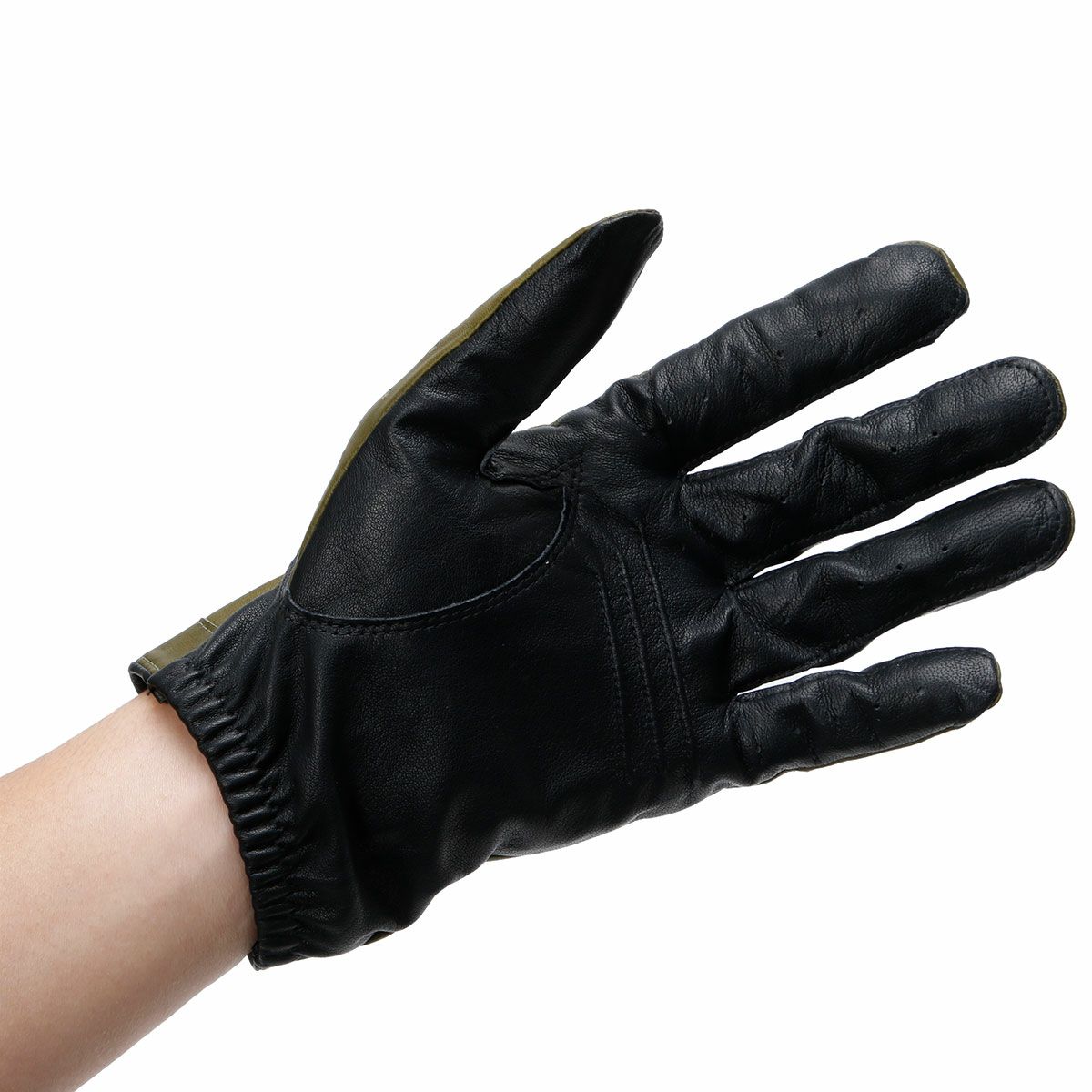 AUTODROMO｜パーフォレーテッド レザー ドライビング グローブ｜ロング｜オリーブ×ブラック｜モデル着用