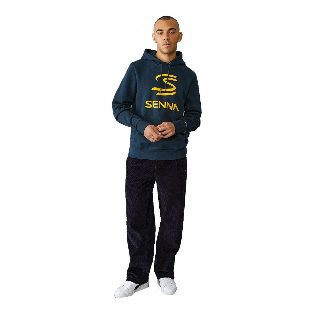 AyrtonSenna｜アイルトン・セナ ロゴ フーディー｜ネイビー｜モデル着用