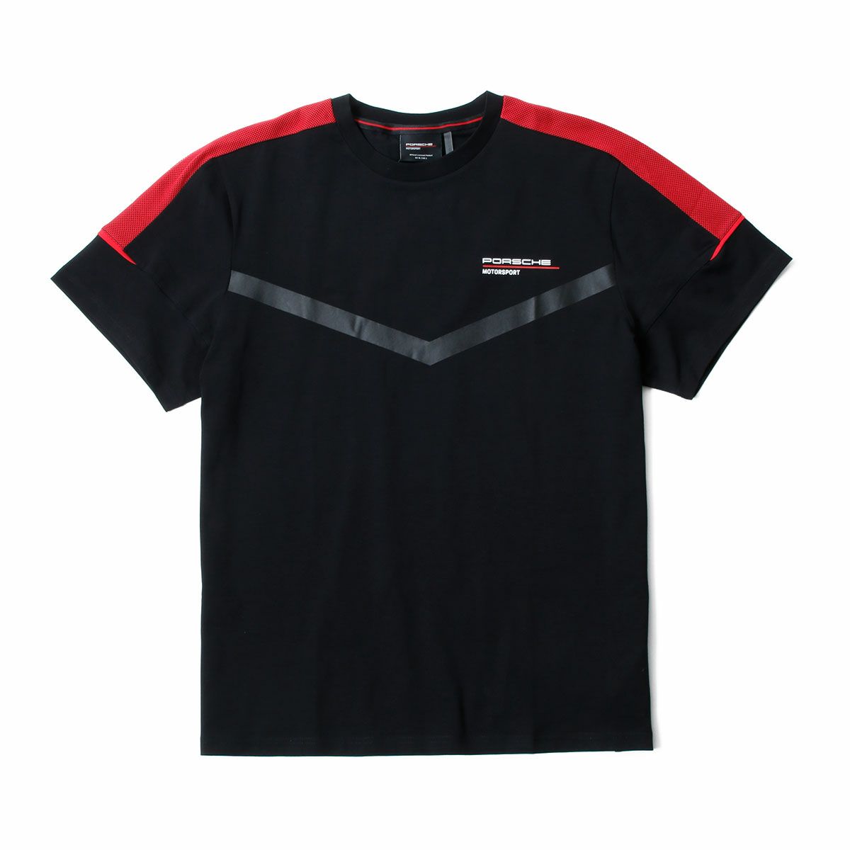 PORSCHE｜ポルシェ モータースポーツ FW スモール ロゴ Tシャツ｜ブラック×レッド