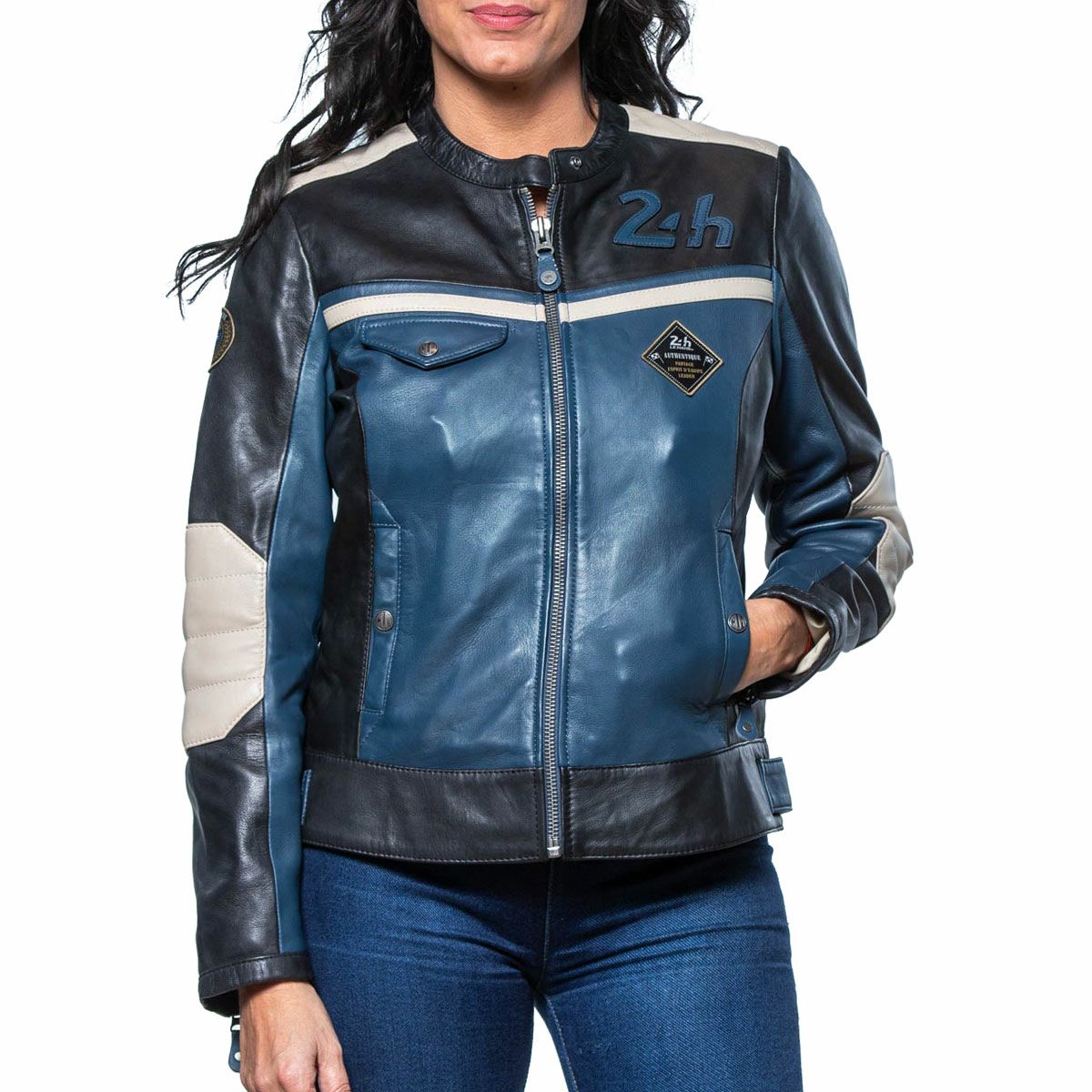 CLASSIC LEGEND MOTORS｜ル・マン 24時間レース STACIE レディース レザー ジャケット｜アウター｜ロイヤルブルー｜モデル着用