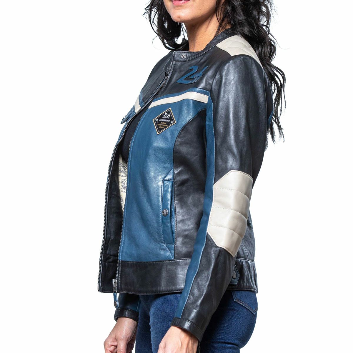 CLASSIC LEGEND MOTORS｜ル・マン 24時間レース STACIE レディース レザー ジャケット｜アウター｜ロイヤルブルー｜モデル着用