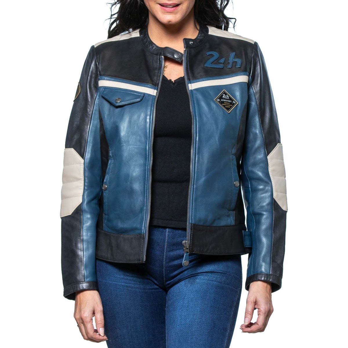 CLASSIC LEGEND MOTORS｜ル・マン 24時間レース STACIE レディース レザー ジャケット｜アウター｜ロイヤルブルー｜モデル着用
