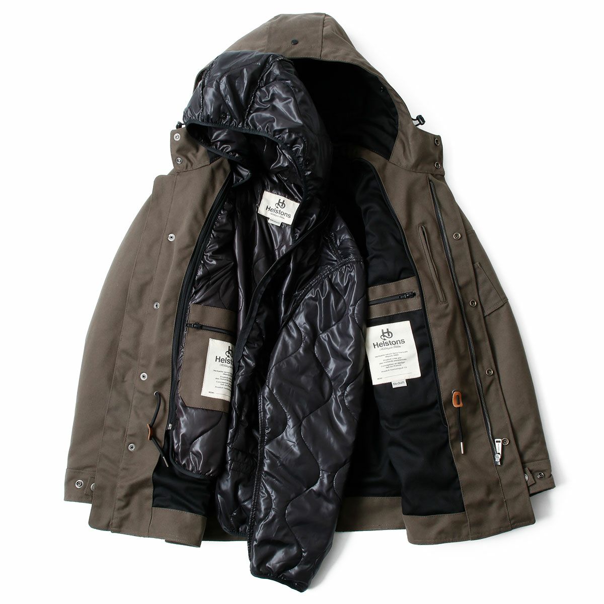 helstons｜モッズ パーカー｜ファブリック｜カーキ