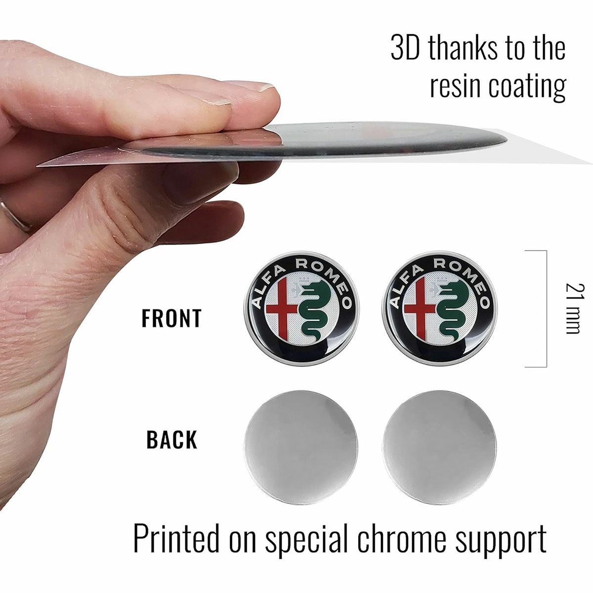 Alfaromeo｜アルファロメオ 3D ロゴ 21mm ラウンド ステッカー (2個セット)｜マルチカラー