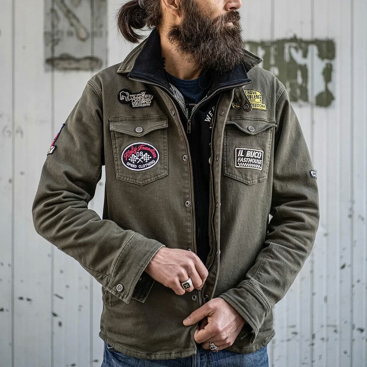 HolyFreedom｜リューテナント ジャケット｜ファブリック｜オリーブ｜モデル着用