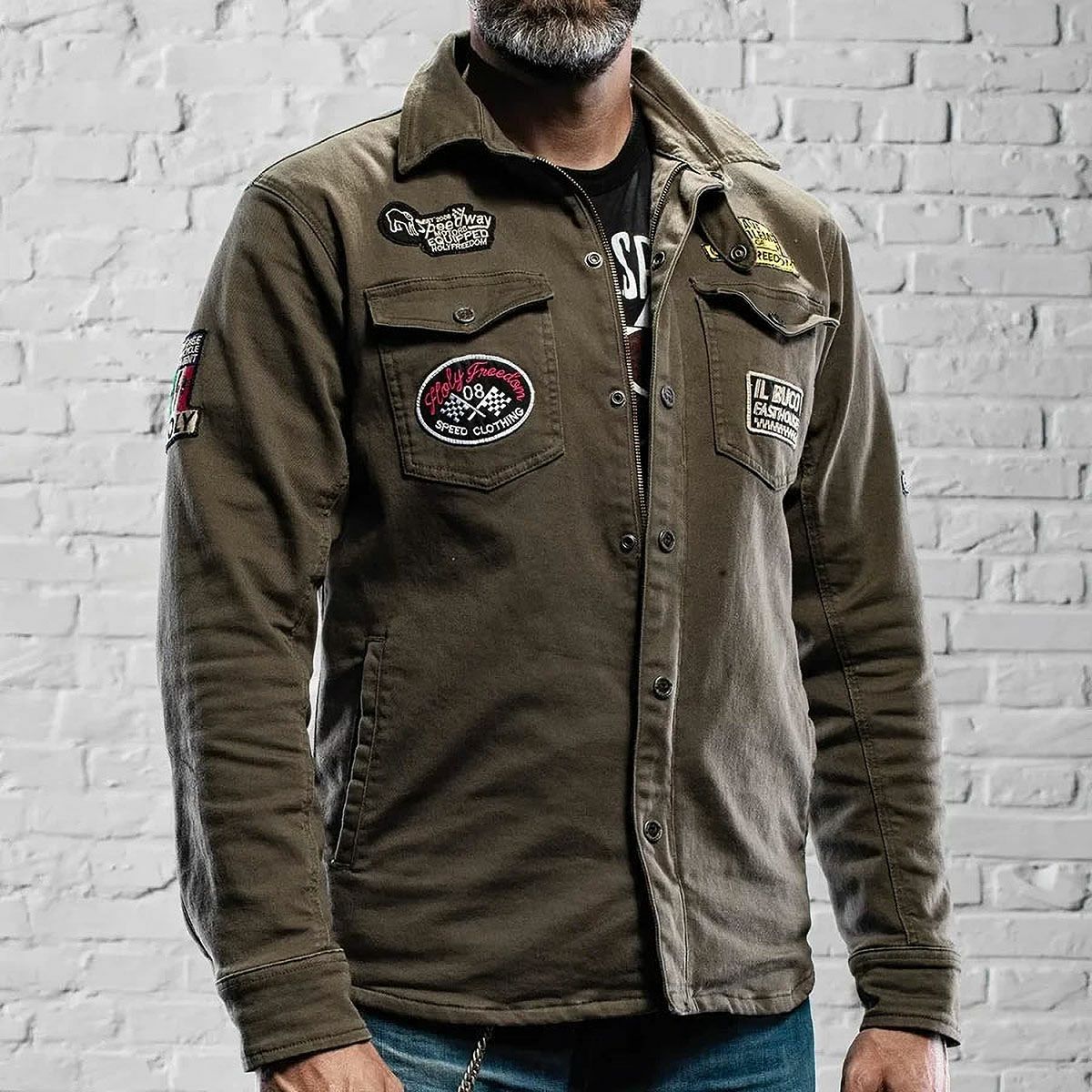 HolyFreedom｜リューテナント ジャケット｜ファブリック｜オリーブ｜モデル着用