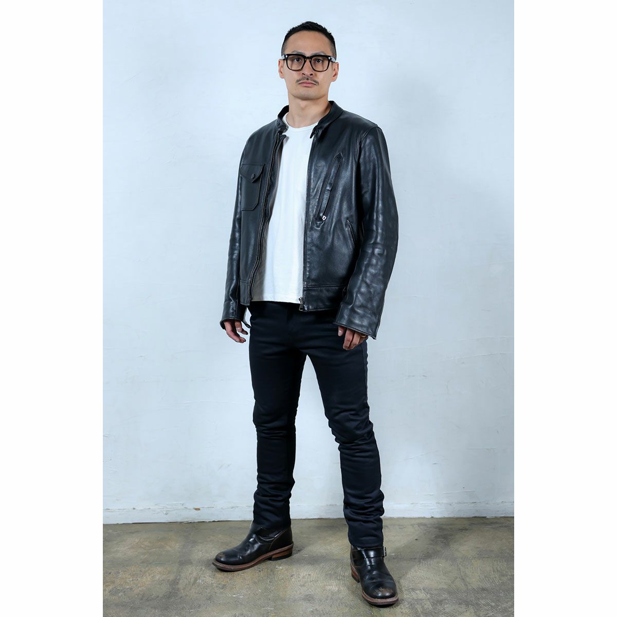 Dark｜CORDURA バイカー裏起毛デニムパンツ｜デニム｜ブラック｜モデル着用