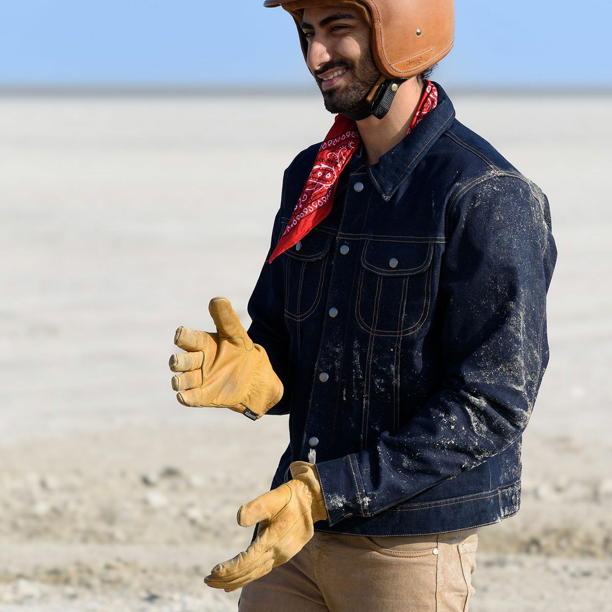 Trip Machine｜”ゼロ” デニム ライディングジャケット｜ファブリック｜インディゴ｜モデル着用