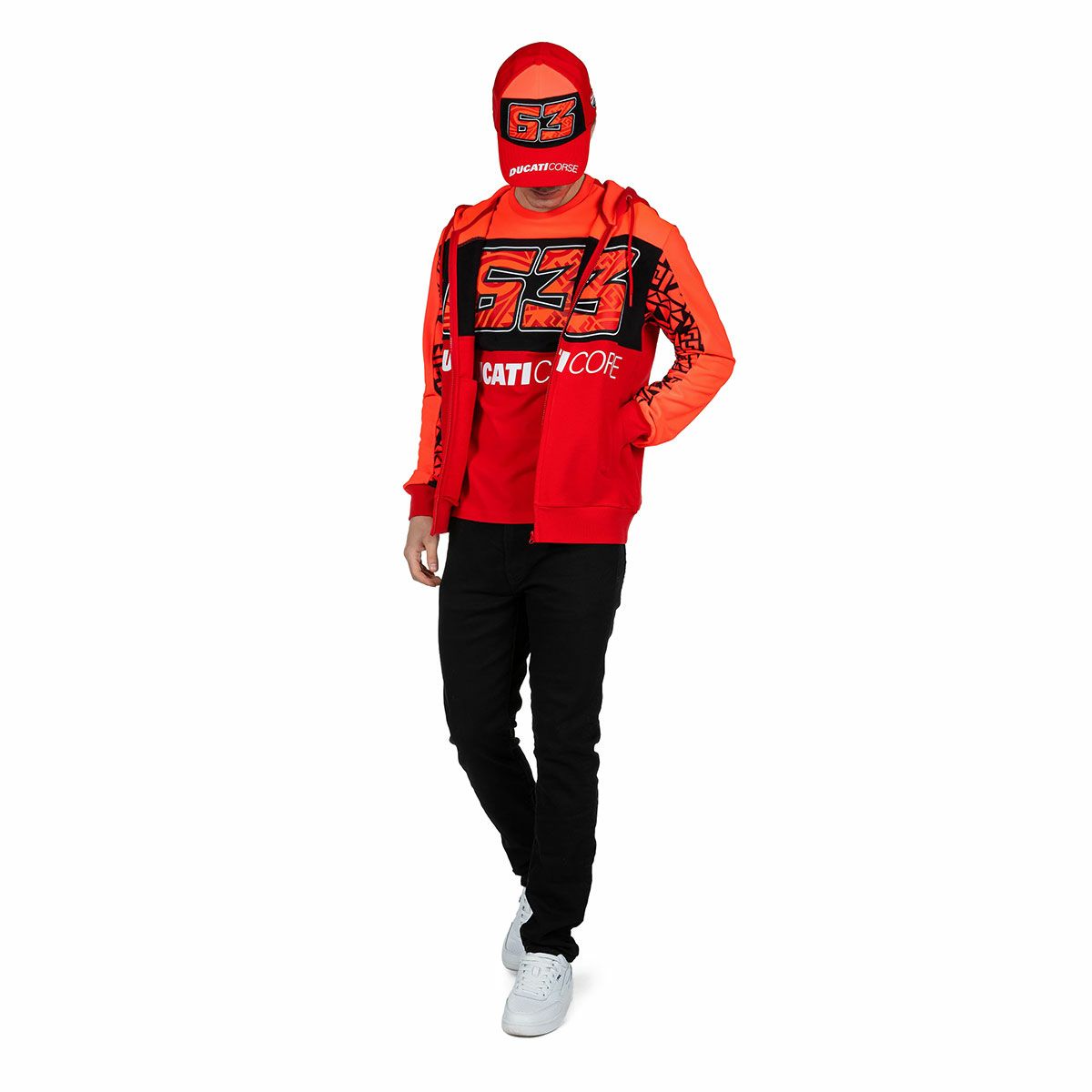 Moto GP Collection｜バニャイア ドゥカティ メンズ デュアル フリース｜ニット｜レッド｜モデル着用