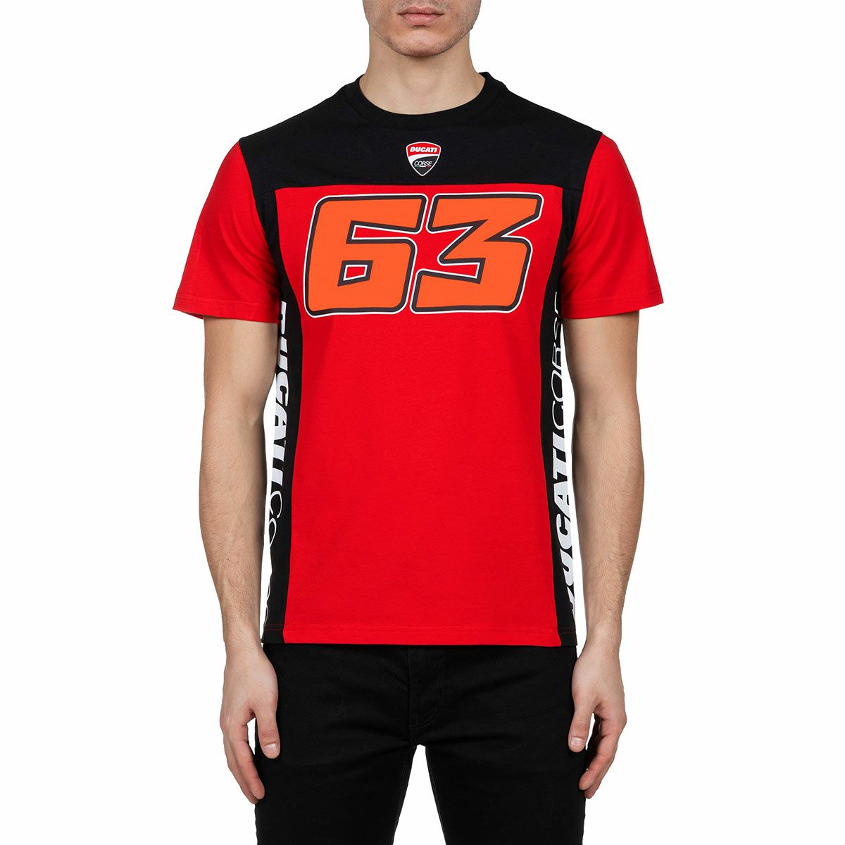 Moto GP Collection｜バニャイア ドゥカティ デュアル ストライプ Tシャツ｜レッド｜モデル着用