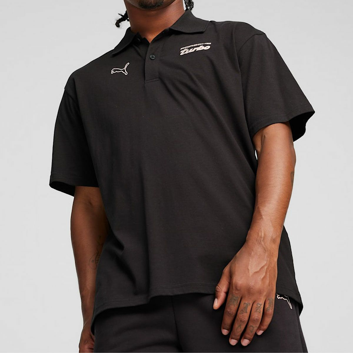 PORSCHE｜ポルシェ レガシー ESS モータースポーツ ポロ｜ポロシャツ｜ブラック｜モデル着用