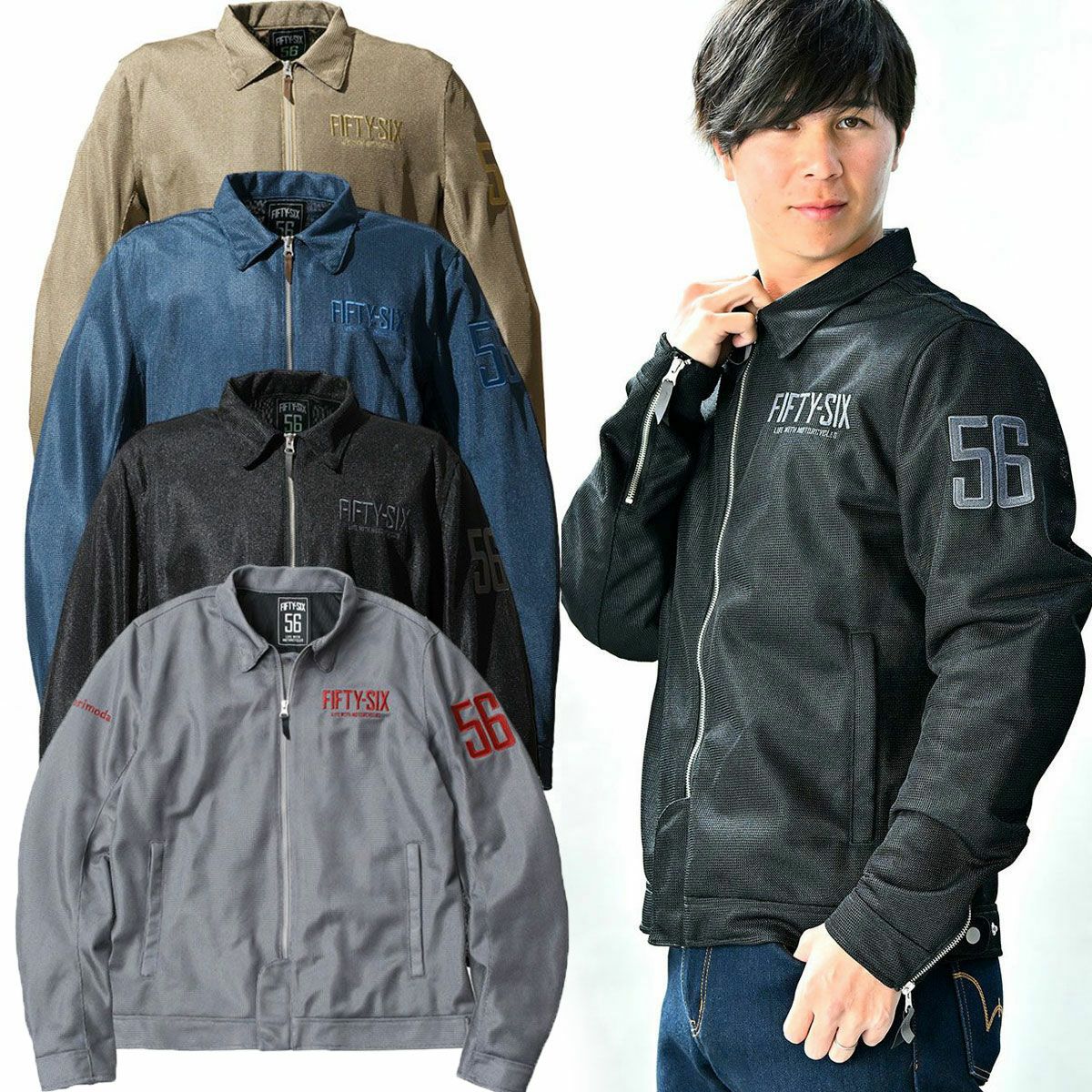 56 design バイク用メッシュジャケット M ネイビー/グレー
